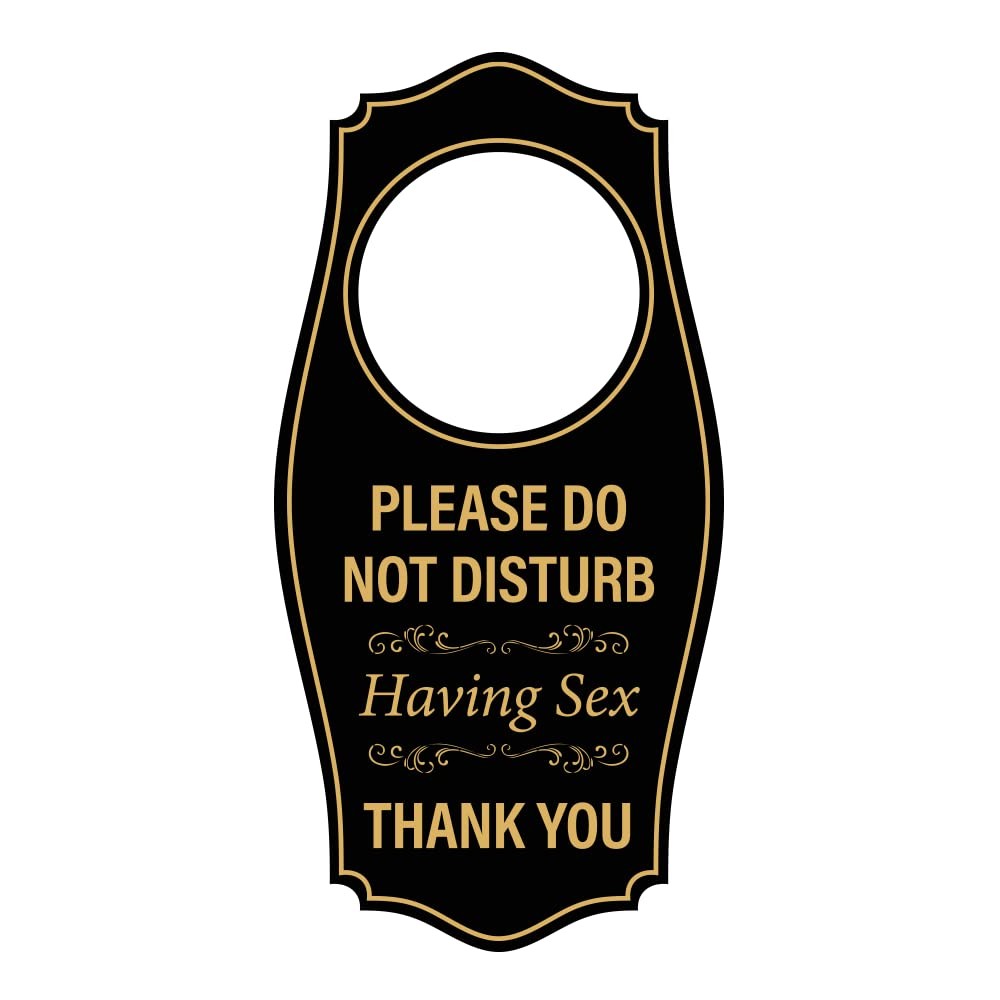 Please Do Not Disturb Having Sex Thank You Door Hanger Black Gold 4×8 Inch