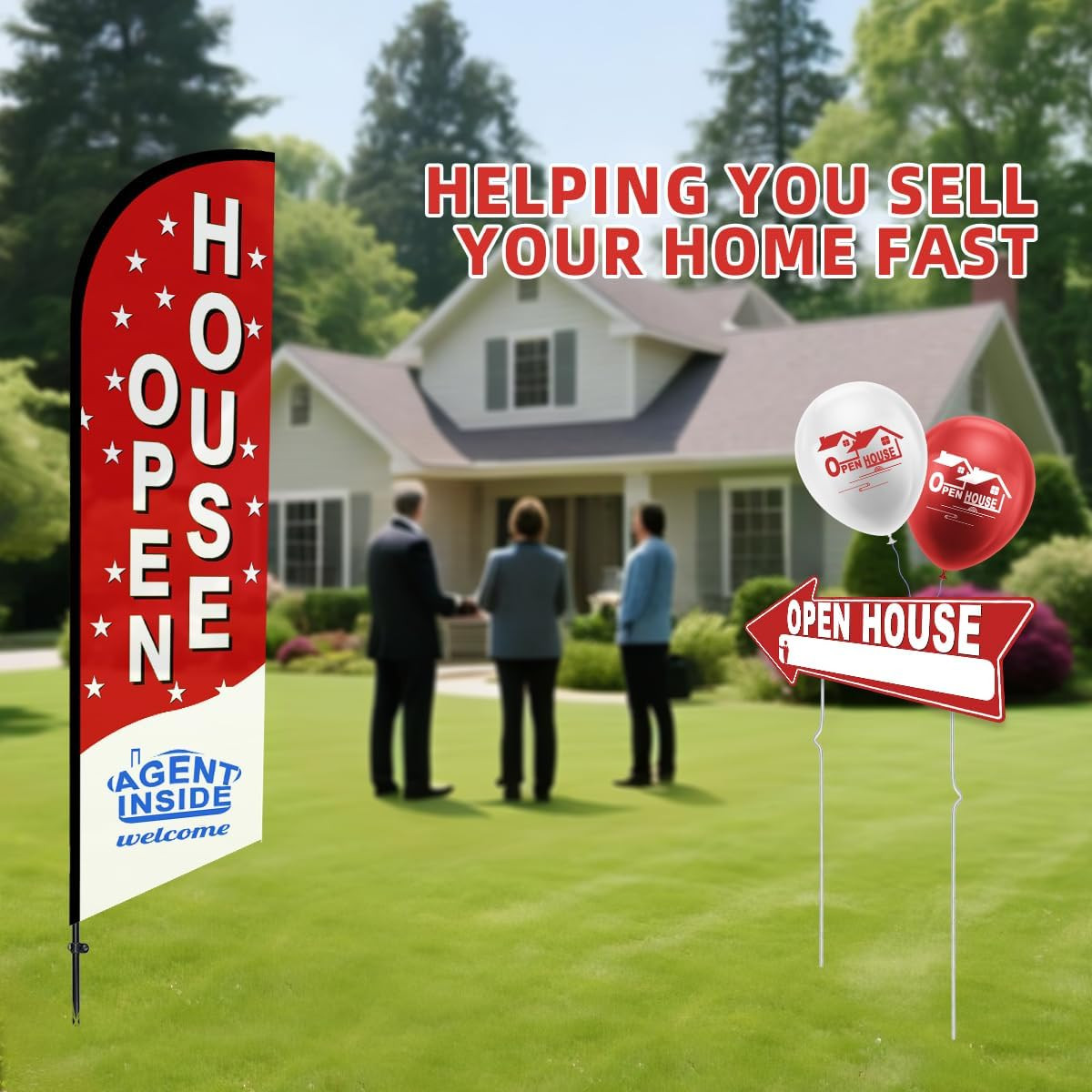 56 Piece Open House Signs for Real Estate Kit, 1 Open House Flag, 9 Double-Sided