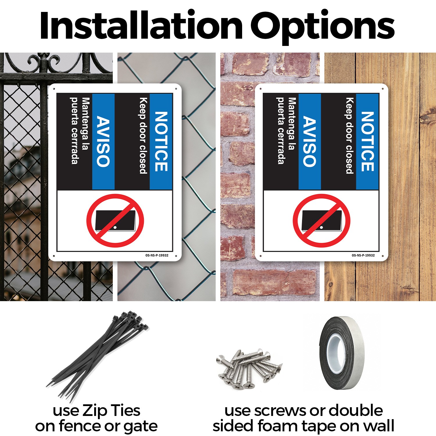 Keep Door Closed (Bilingual Spanish) ANSI Notice Sign Or Decal – 5 or 10 Pack