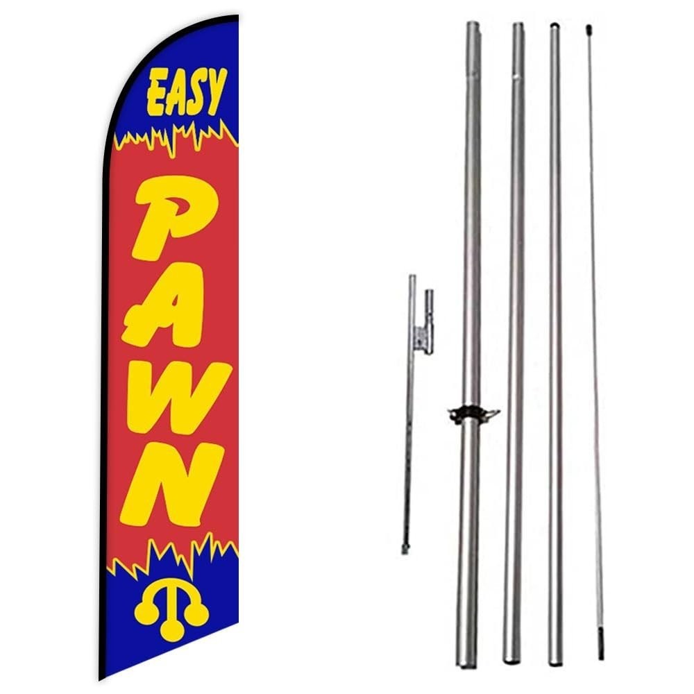 EASY PAWN Swooper Feather Flag with 15&prime; FT Pole Kit & Ground Spike – Outdoor…
