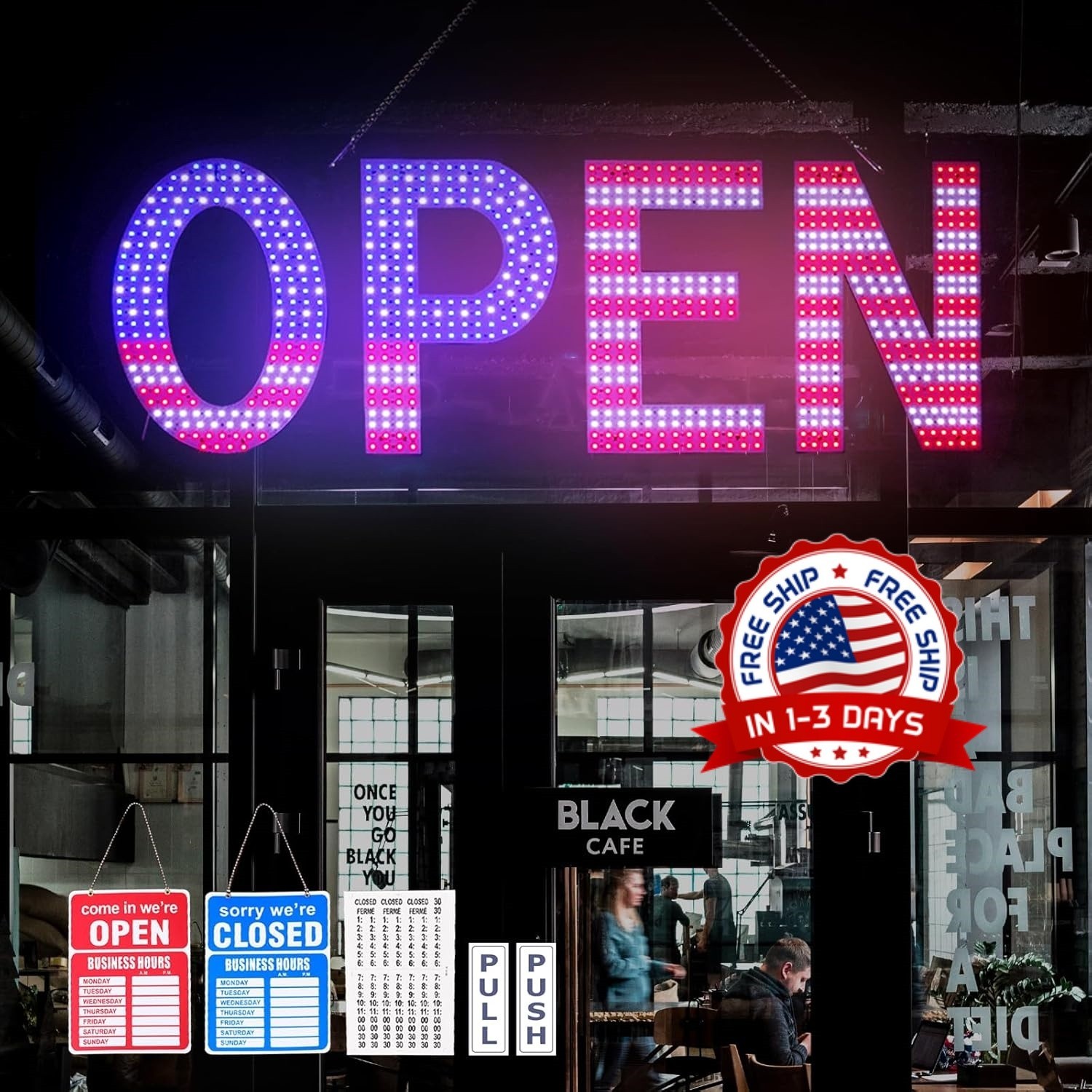 Letrero abierto para negocios, LED grande regulable de 40&Prime; x 14&Prime;