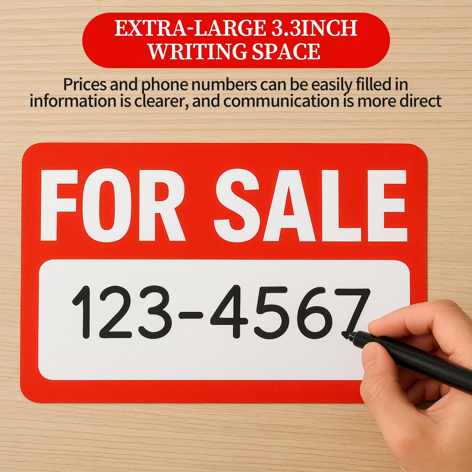 For Sale Sign 4 PCS 12&Prime; x 8&Prime; Self-Adhesive Reflective Vinyl Easy to Write Apply