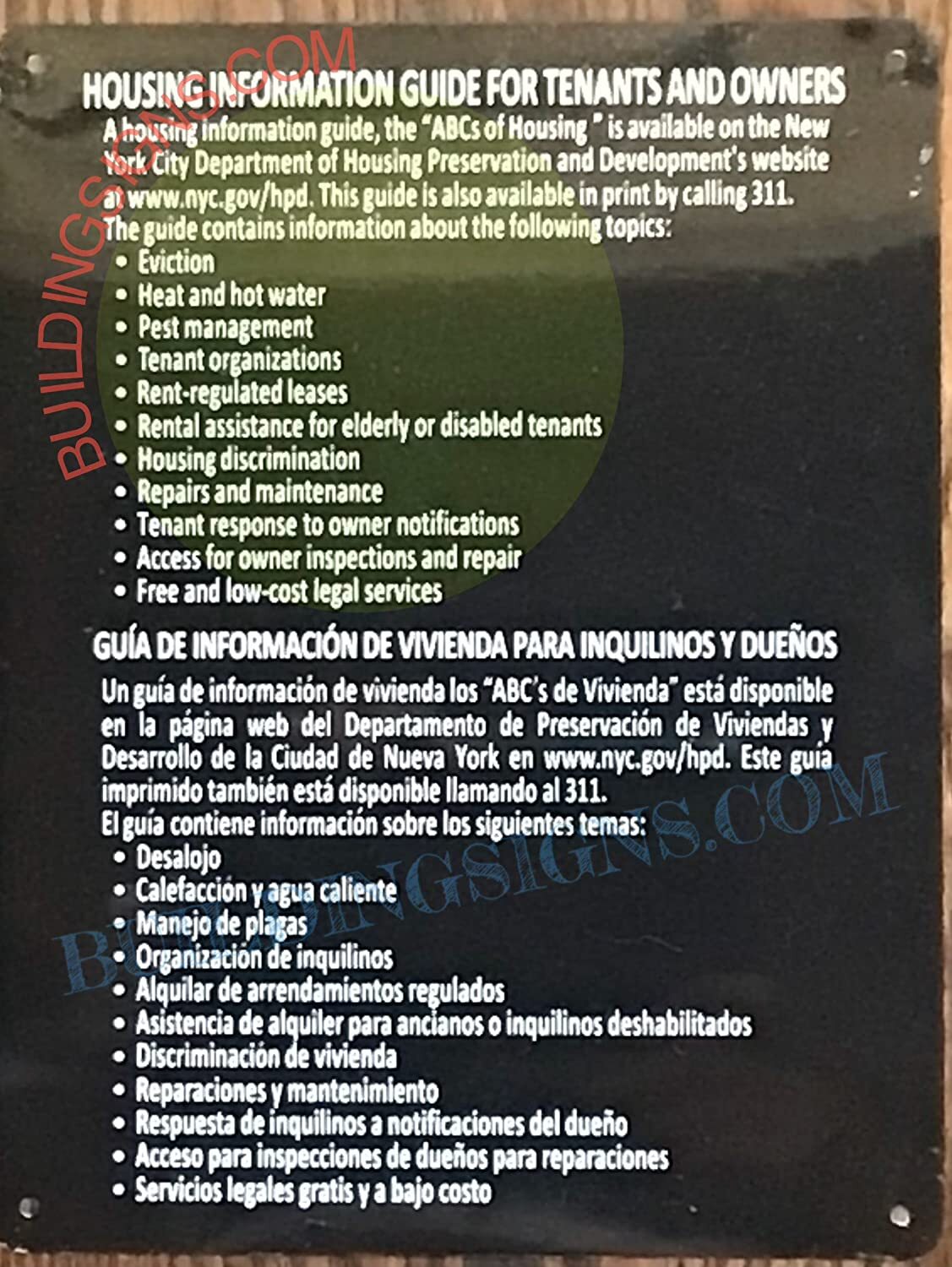 HPD -11&Prime; X 8-1/2&Prime; « Housing Information Guide » Metal Sign-BLACK ROCK-REF24-1027
