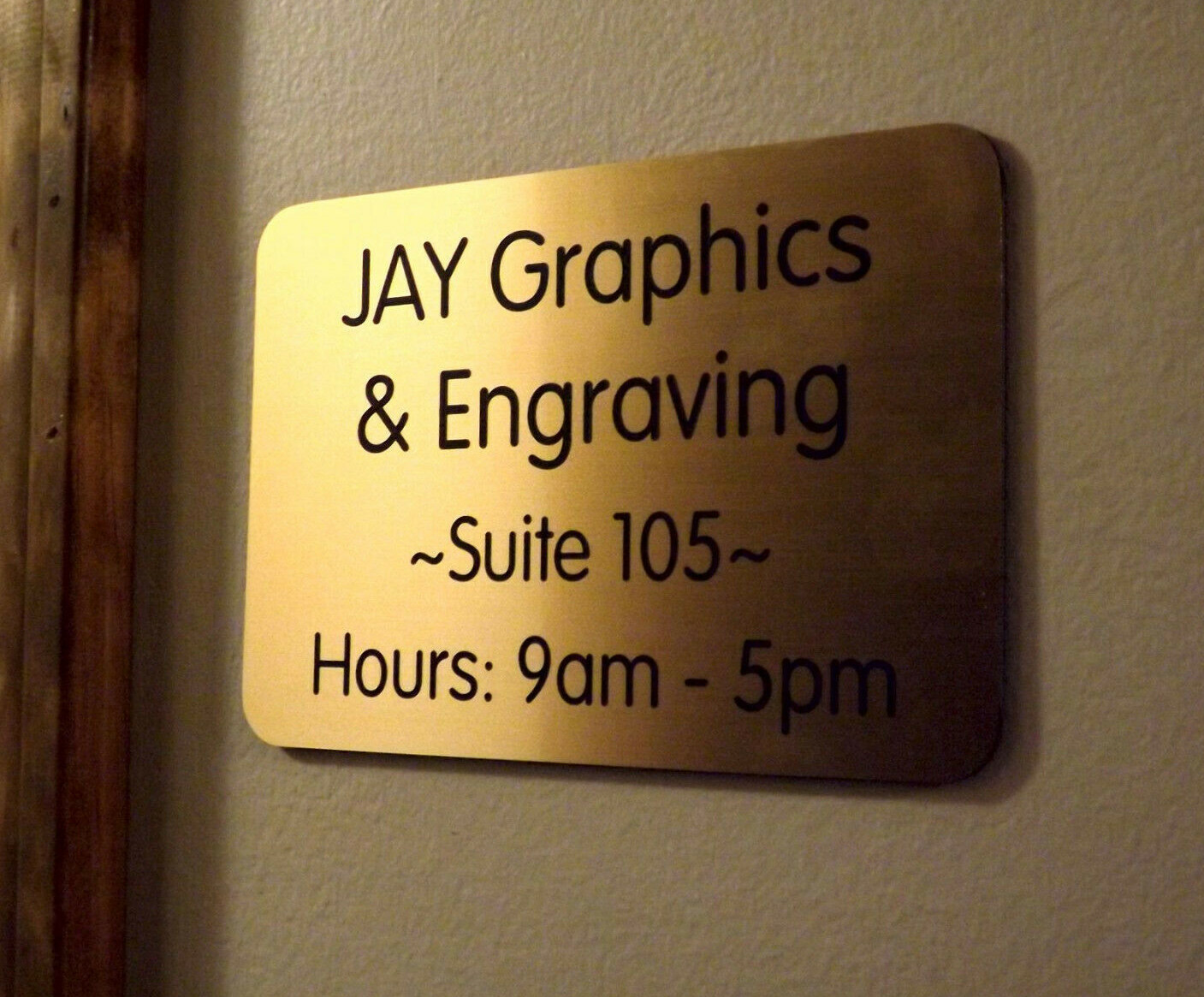 Custom Engraved 4×6 Brushed Gold Office Suite Sign | Small Business Wall Plaque