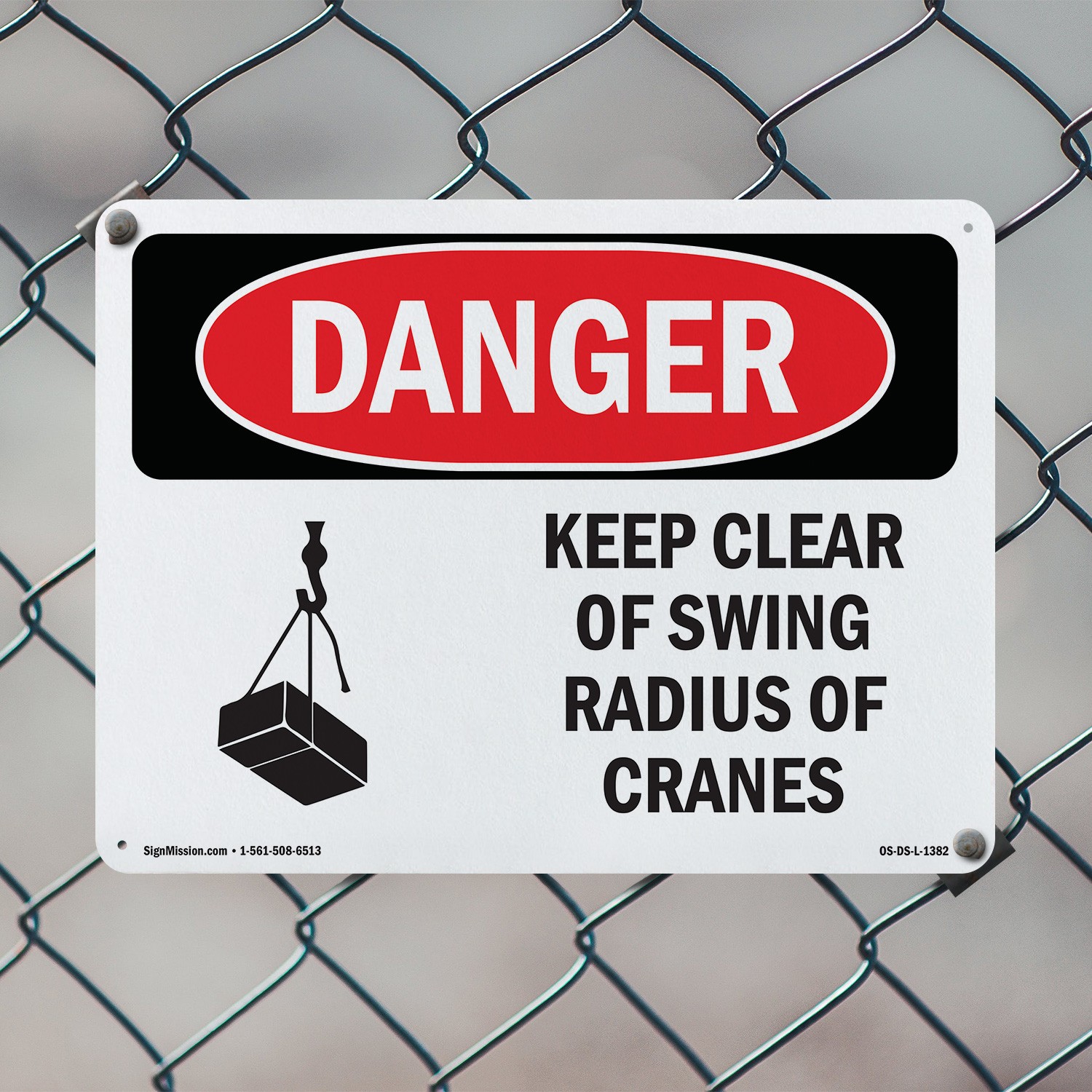 Keep Clear Of Swing Radius Of Cranes OSHA Danger Sign Or Decal – 5 or 10 Pack