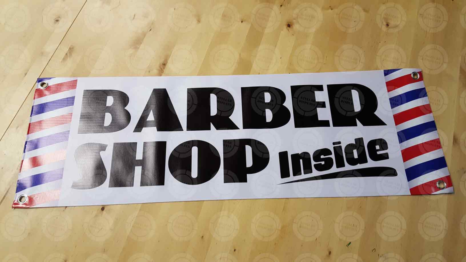 YES WE&rsquo;RE OPEN Banner Barbershop On Duty Sign Hiring Display Barber Pole Cheap