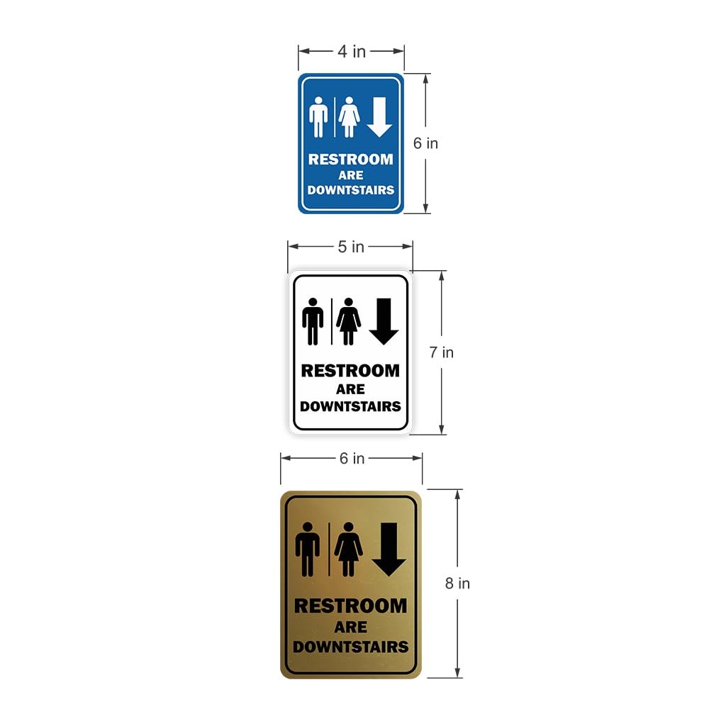 Portrait Round Restrooms Are Downstairs Sign Black Large Wall Mount Display