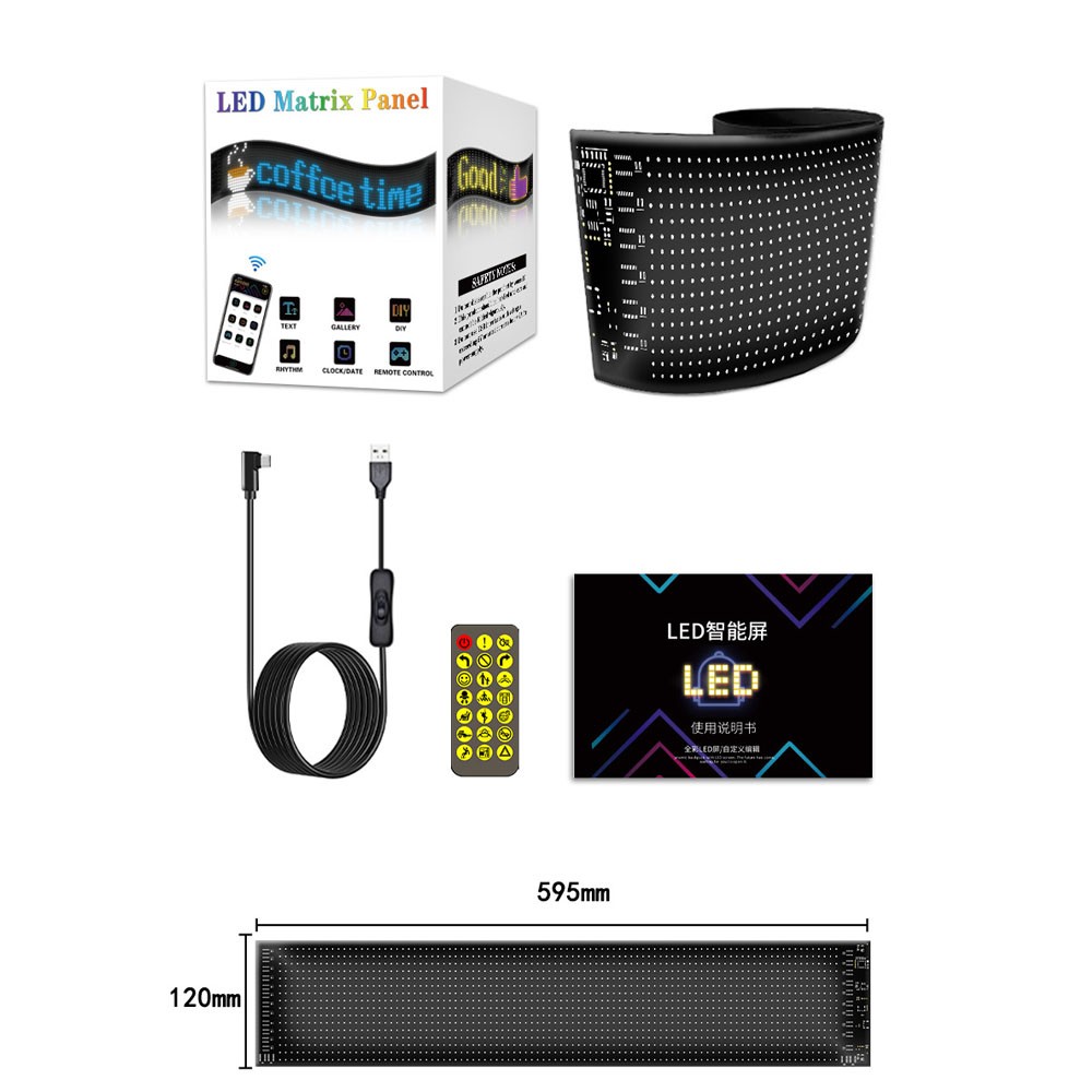 Car Windshield LED Sign 16*96 Pixel App Control Programmable Flexible Led Screen