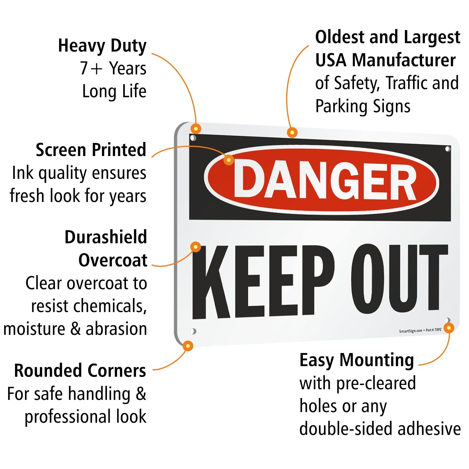 Danger Keep Out Sign, 7 x 10 Inch, Aluminum, Red, Black, White, Safety, Warning