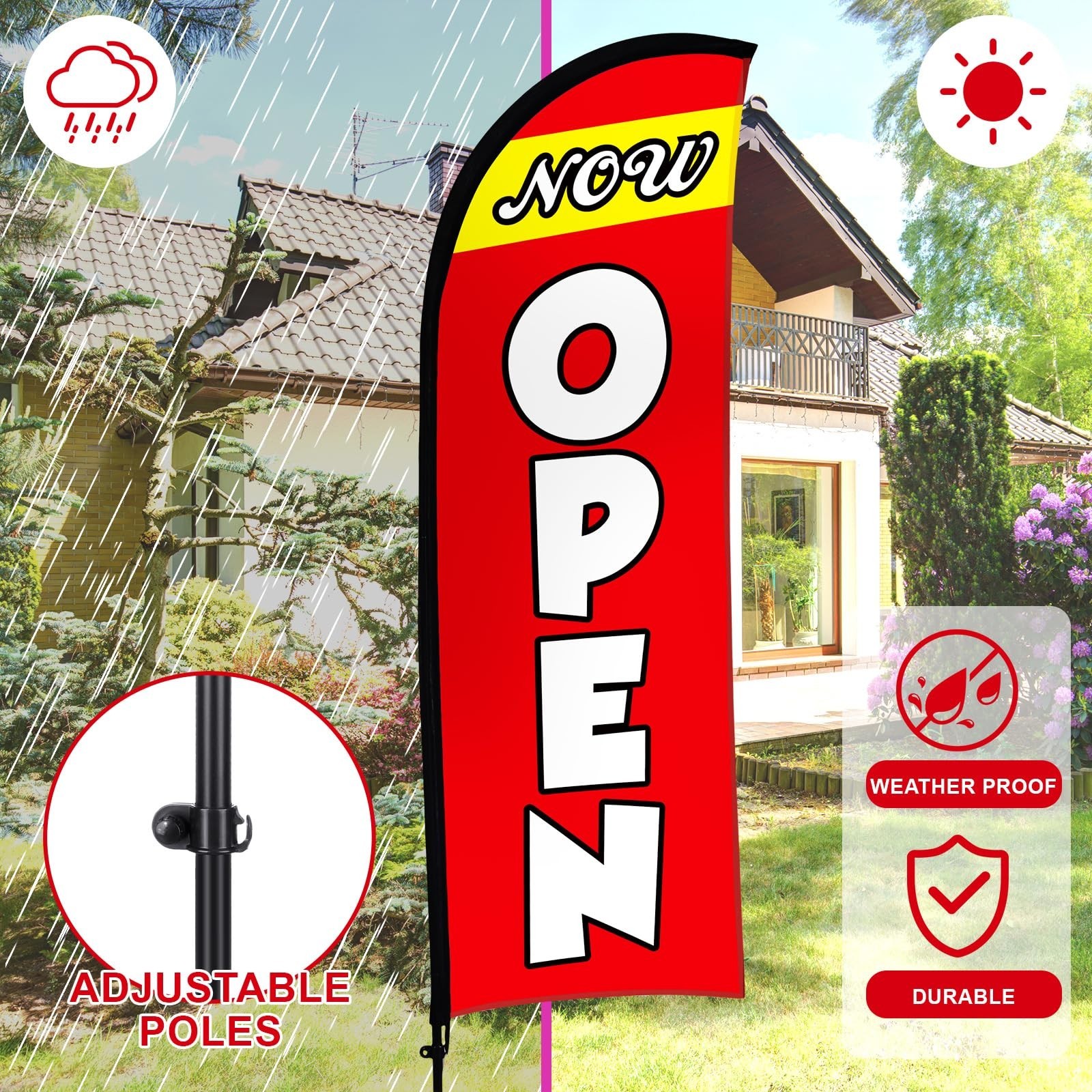 11ft Open Flag Banner for Business Advertising – Feather Flag with Pole & Stake,