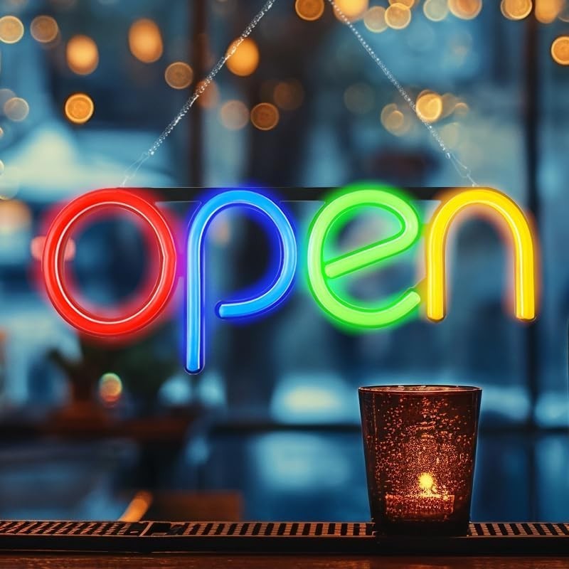 LED Open Sign,16×6 inch Open Signs for Business Window,With multiple flashing…