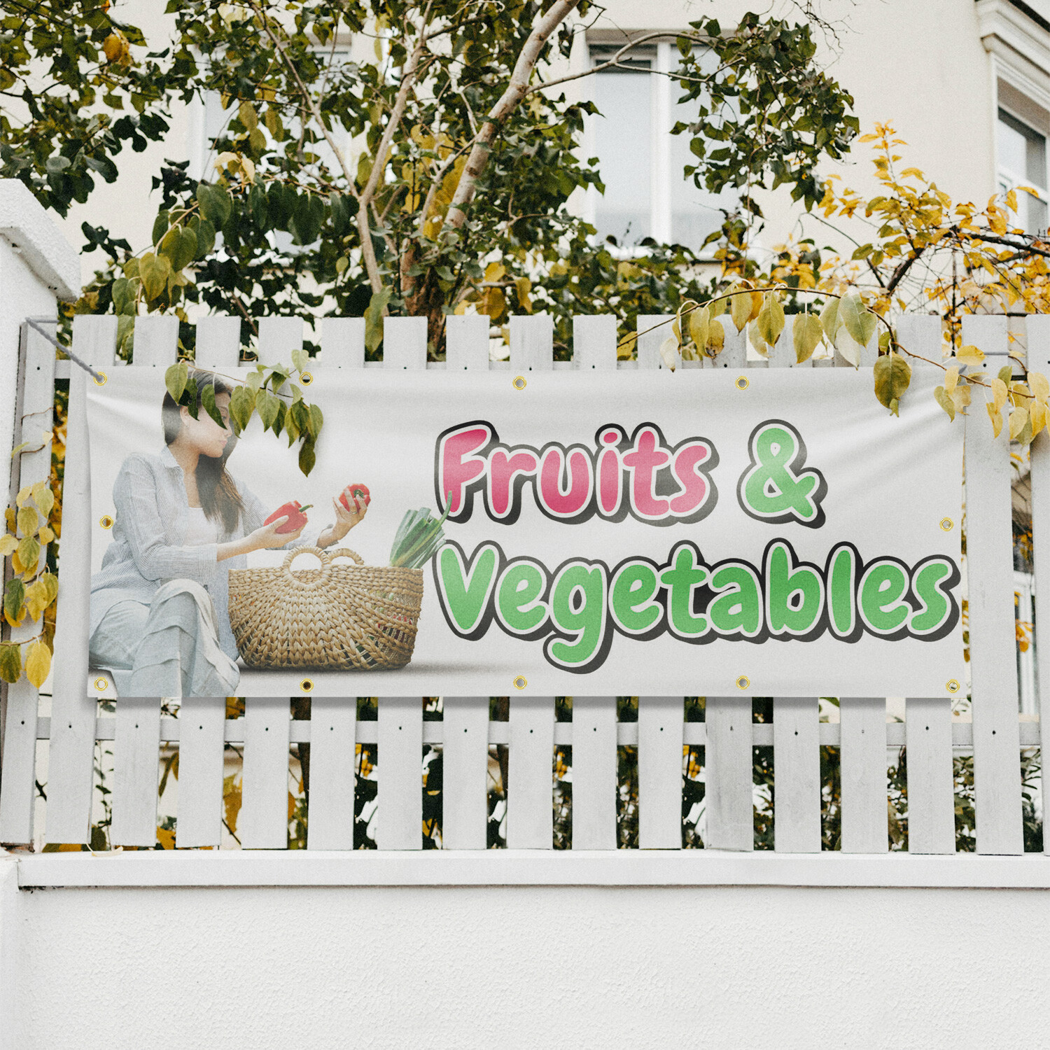 Fruits and Vegetables Vinyl Banner Sign with Metal Grommets Heavy-Duty
