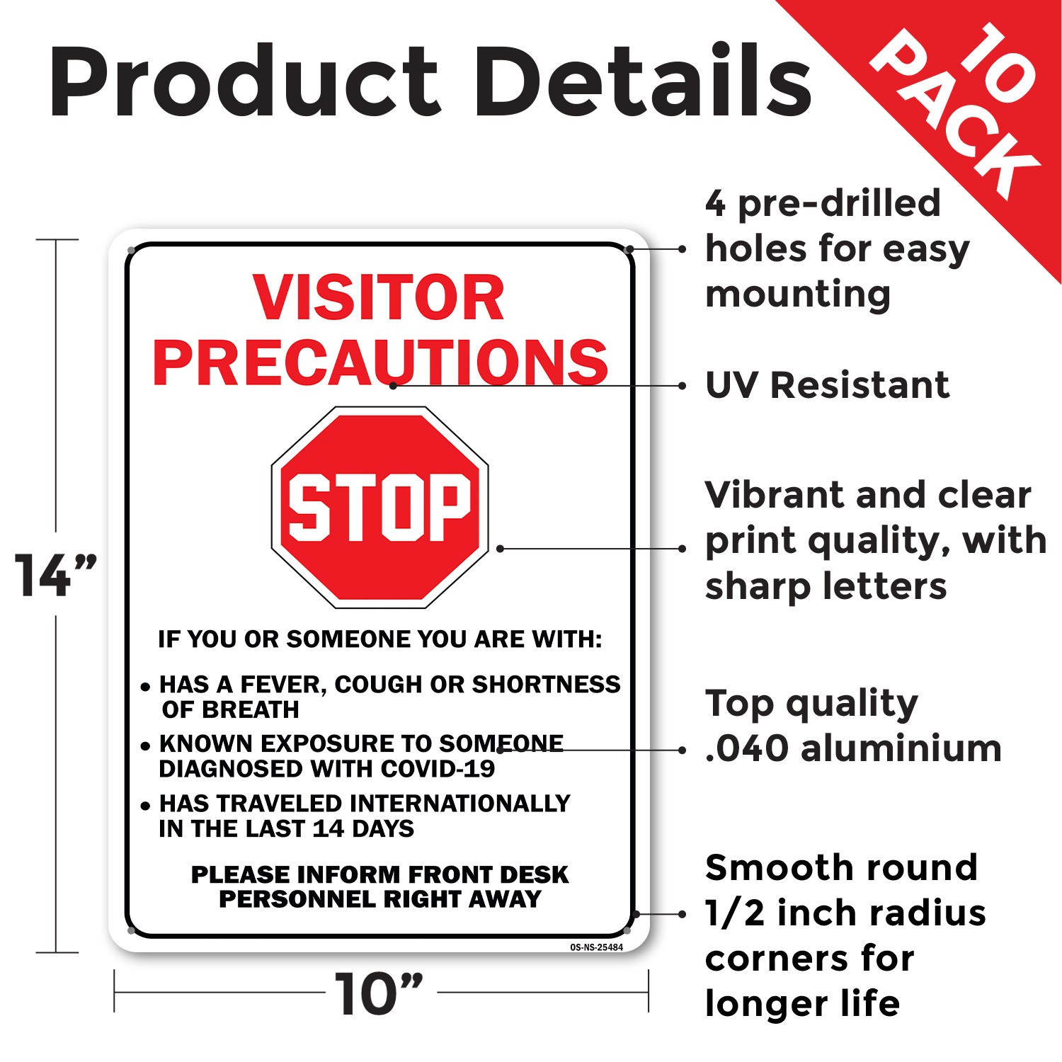 Stop Visitor Precautions Public Safety Sign Metal, Plastic, Decal 5 or 10 Pack