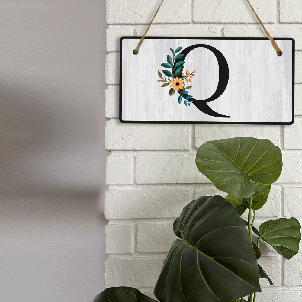 Q Flower Decor 5×10 Hanging Wall or Door Sign | Alphabet Letter Room Decoration