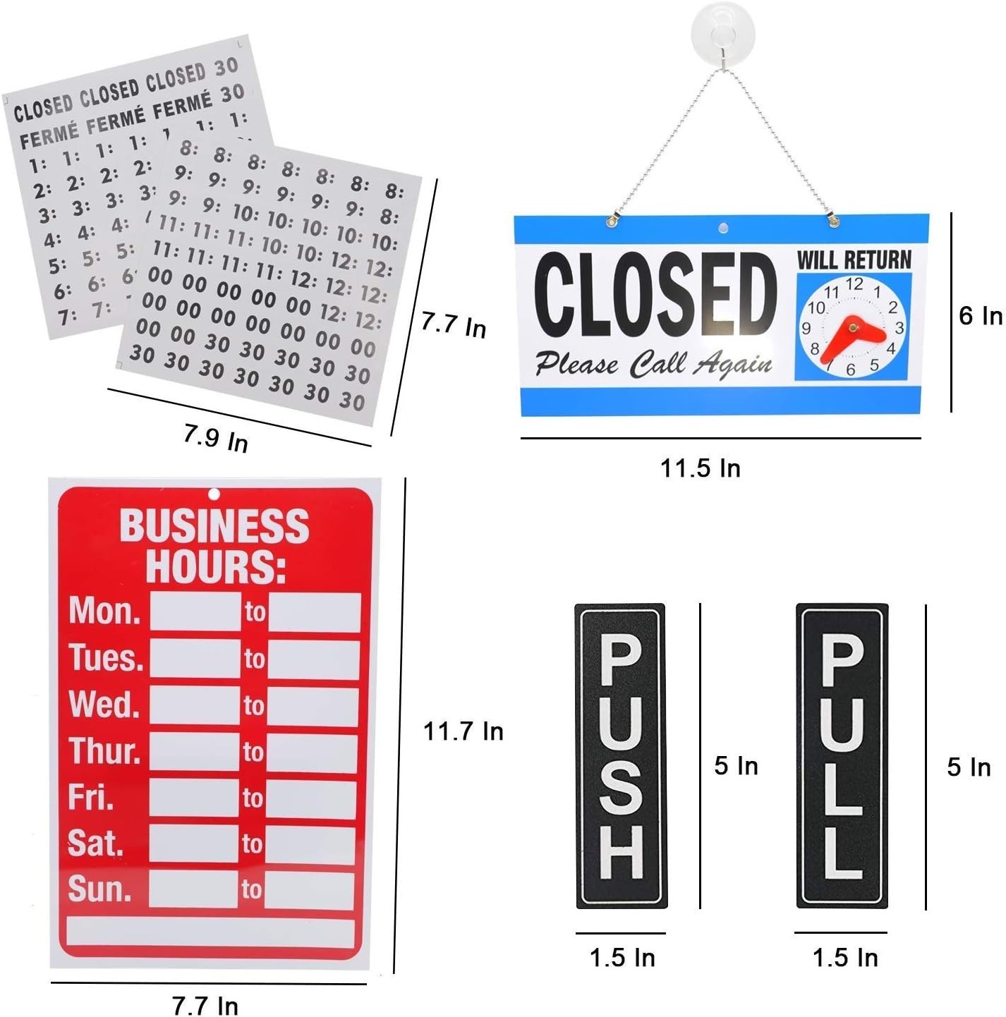 Durable Red Business Hours Sign with &lsquo;Will Return&rsquo; Clock & Easy Mounting Hooks