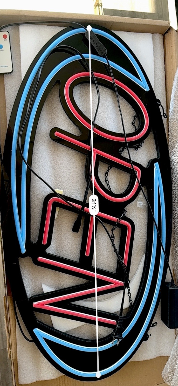 Neon LED Lighted Large Open Sign For Window, Remote Control Flashing Modes 32×16