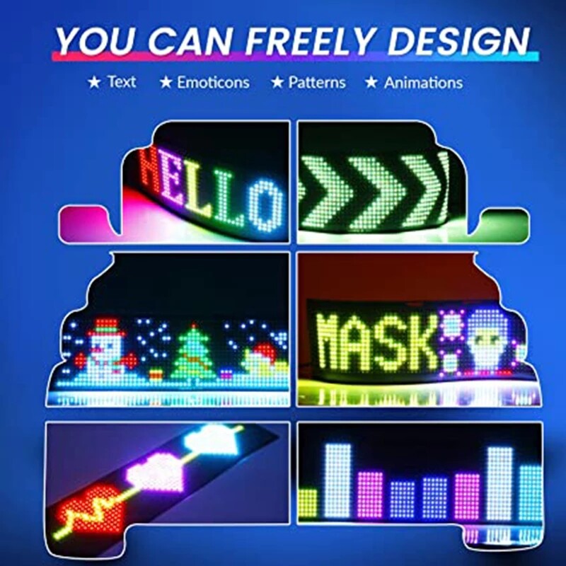 LED Sign USB Programmable Pixel Matrix Soft Message Screen App Control Car
