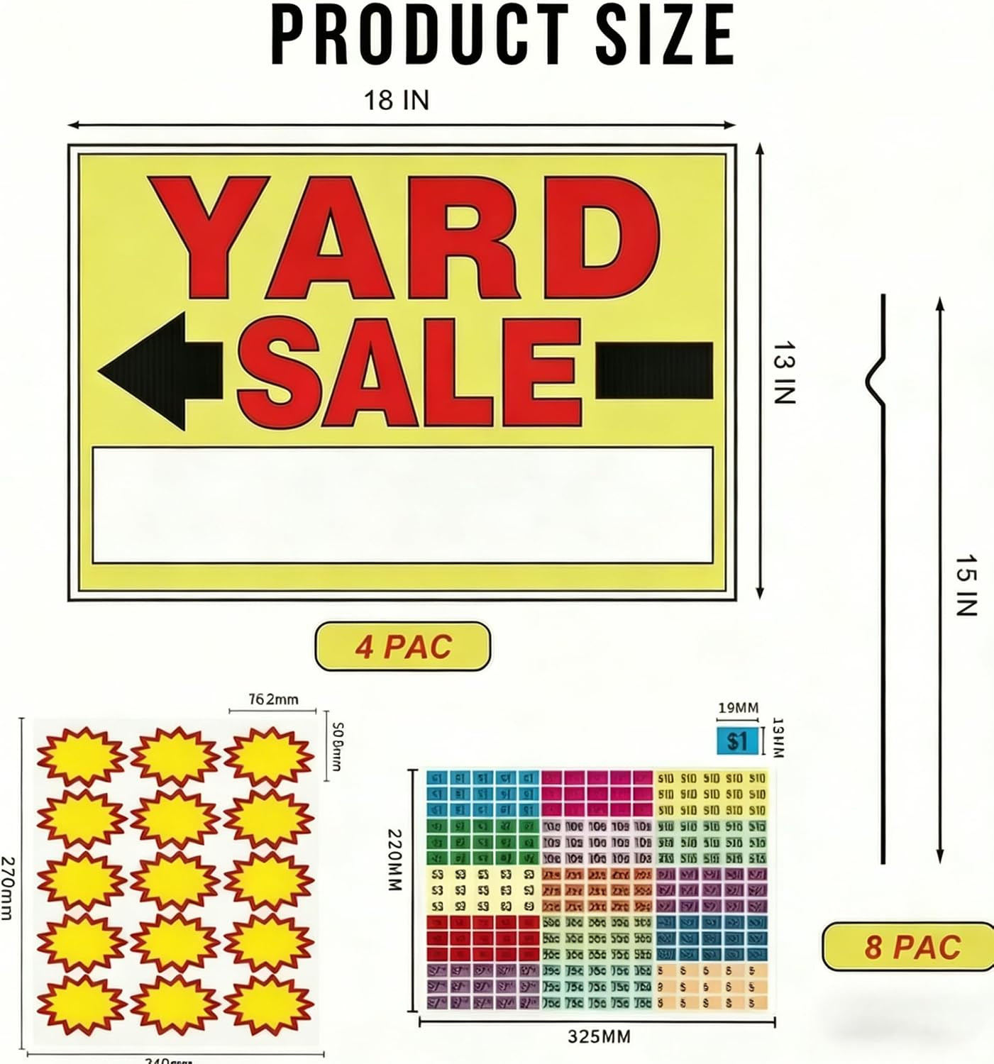 Yard Sale Signs 4 Pack, 18” X 13” Double-Sided Printed Waterproof Yard Signs wit