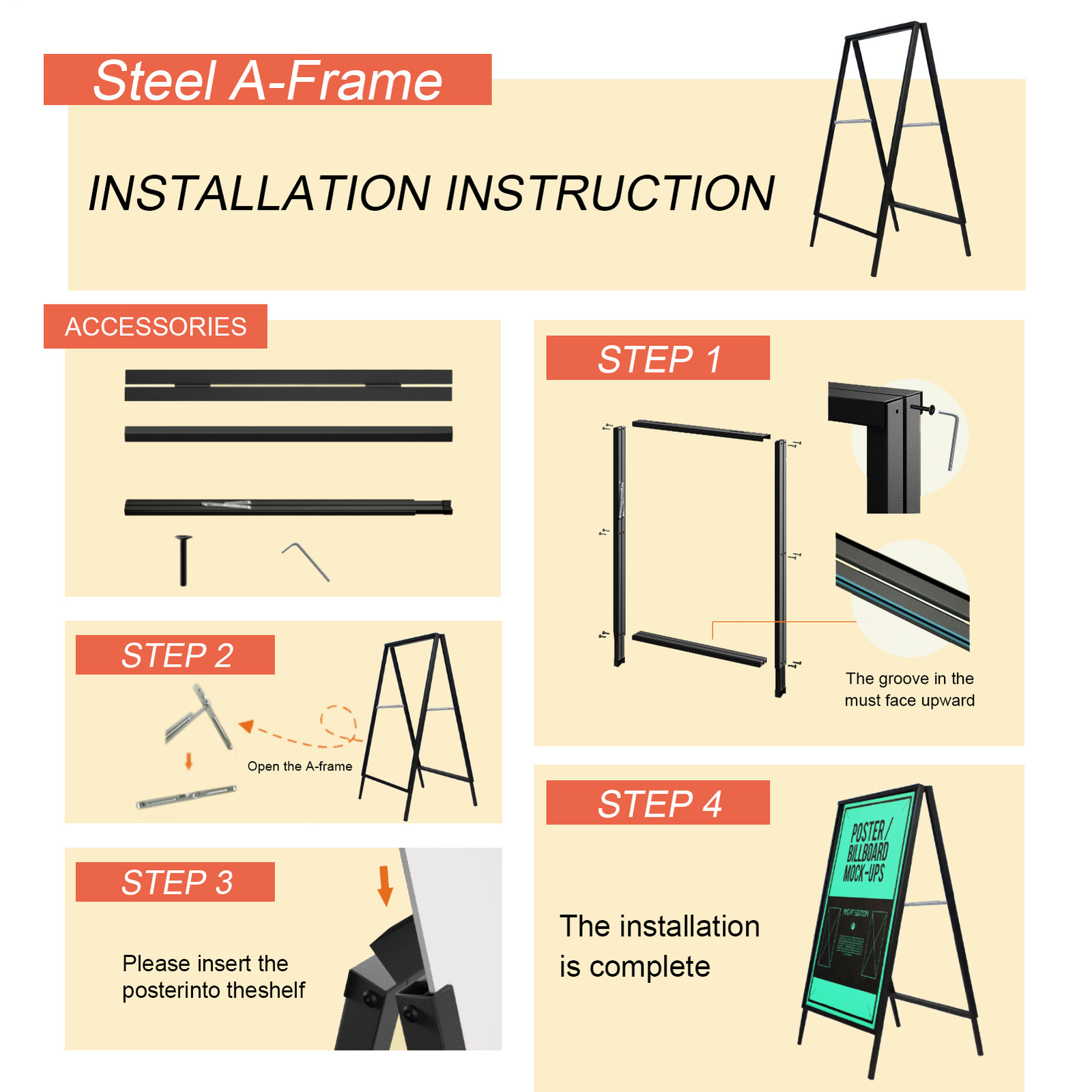 2x Heavy-Duty Double-Sided Metal A-Frame Sidewalk Sign Holder Stand 24&Prime;x36&Prime;