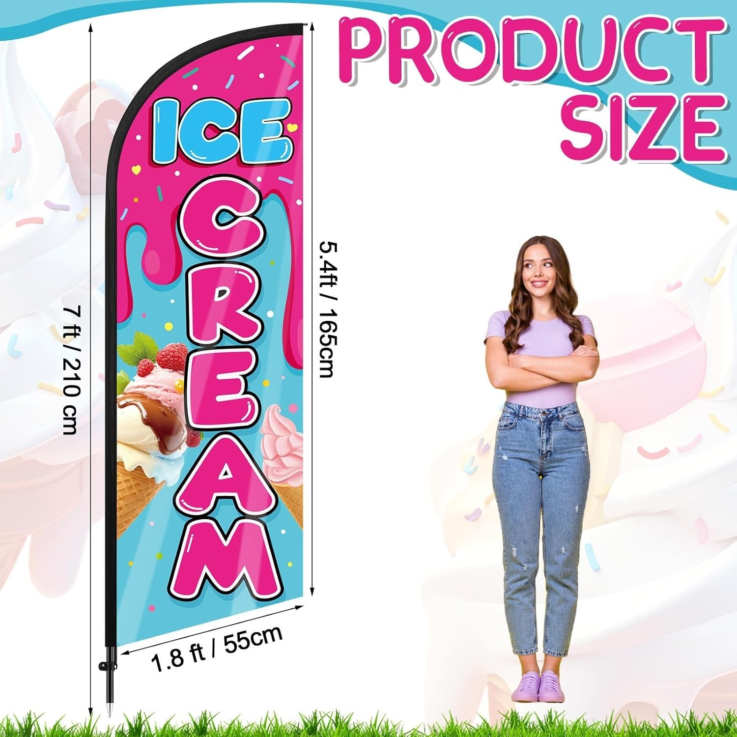Ice Cream Advertising Feather Flag 7 ft Advertising Swooper Flag Banner Signs…