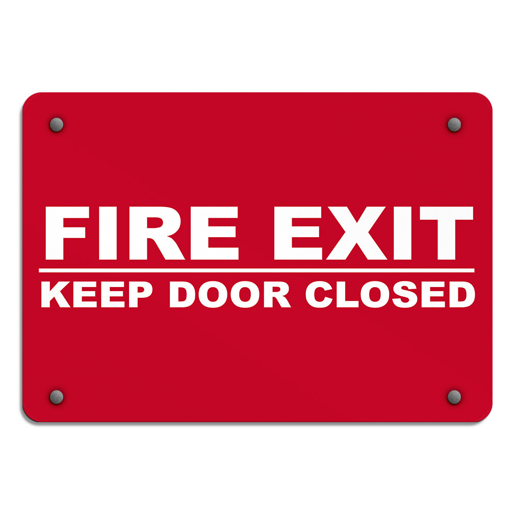 Aluminum Horizontal Metal Sign Fire Exit Keep Door Closed Security Red