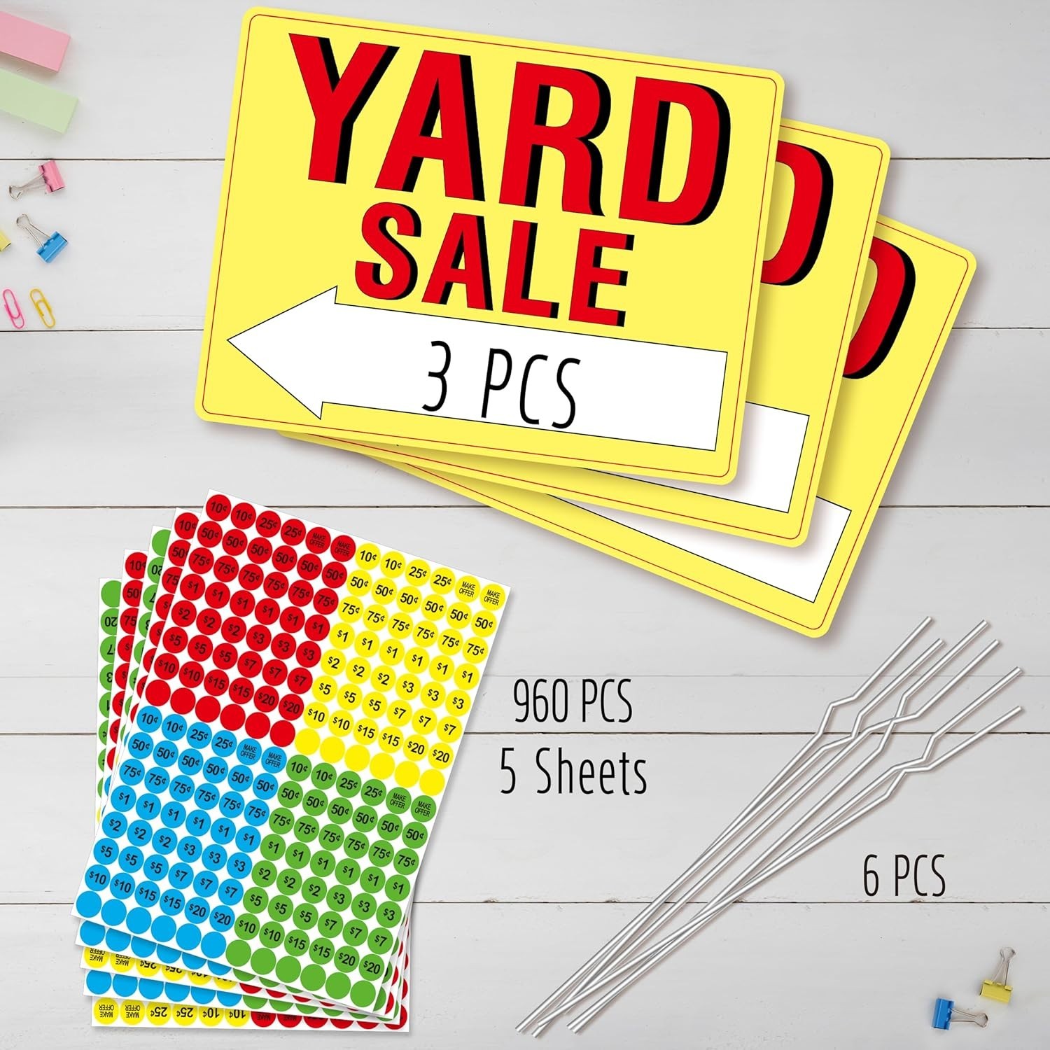 Bright Yellow Yard Sale Sign Set – 3 Double-Sided Signs for Maximum Visibility
