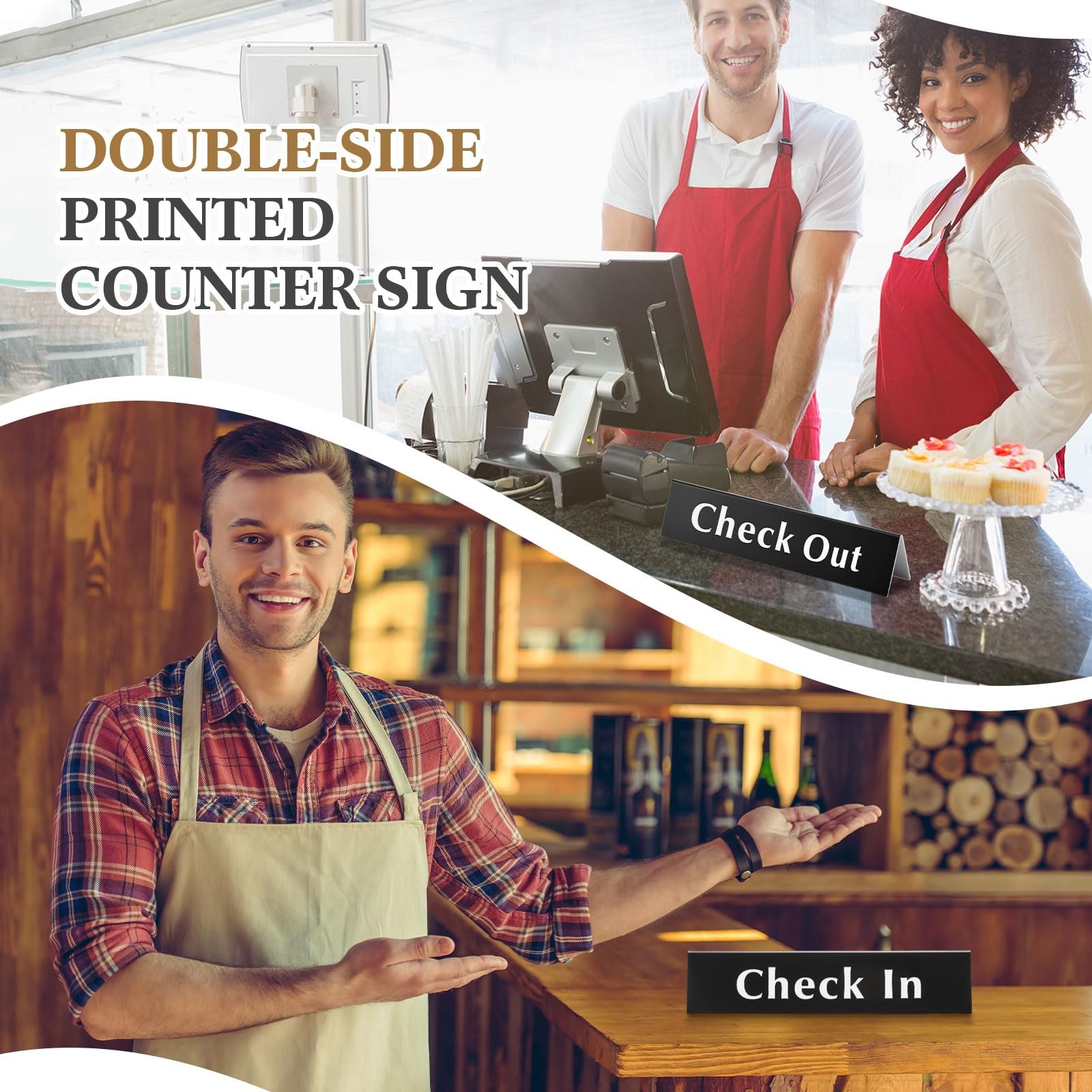 2 PCS Check In Check Out Sign 2×9 Inch Acrylic V Shaped Desk Counter Signage