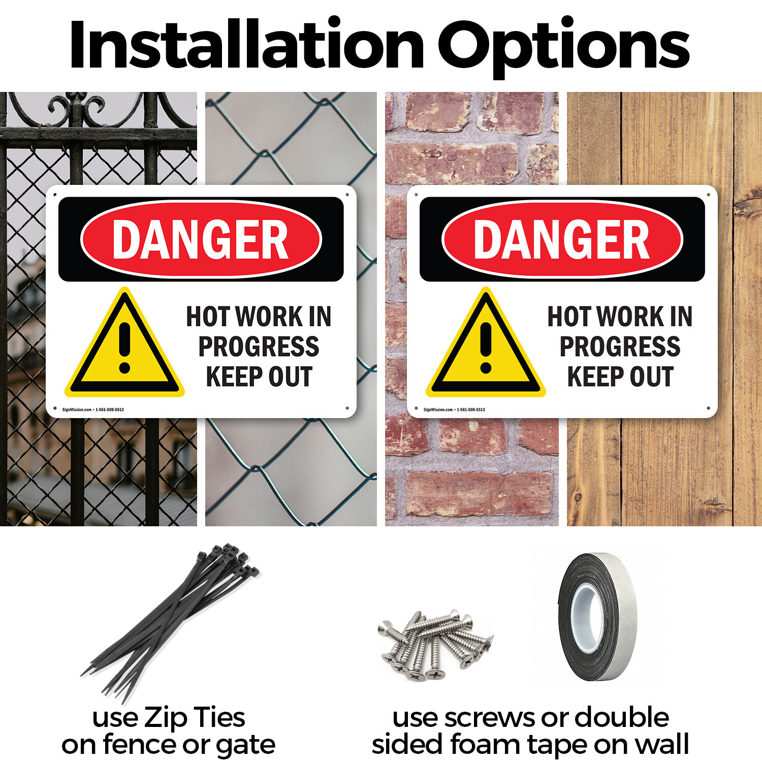 (2 Pack) Hot Work In Progress Keep Out OSHA Danger Sign Decal Metal Plastic