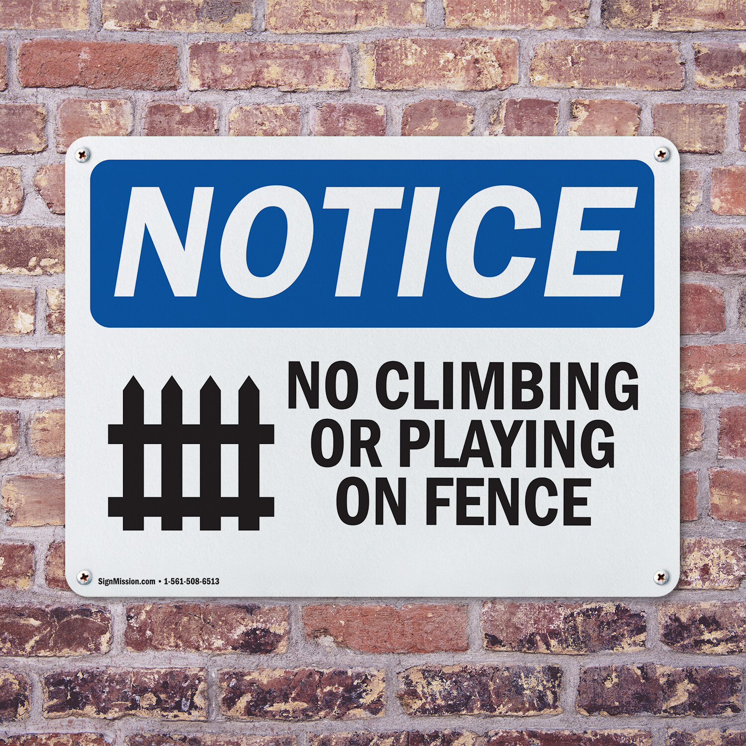 (2 Pack) No Climbing Or Playing On Fence OSHA Notice Sign Decal Metal Plastic