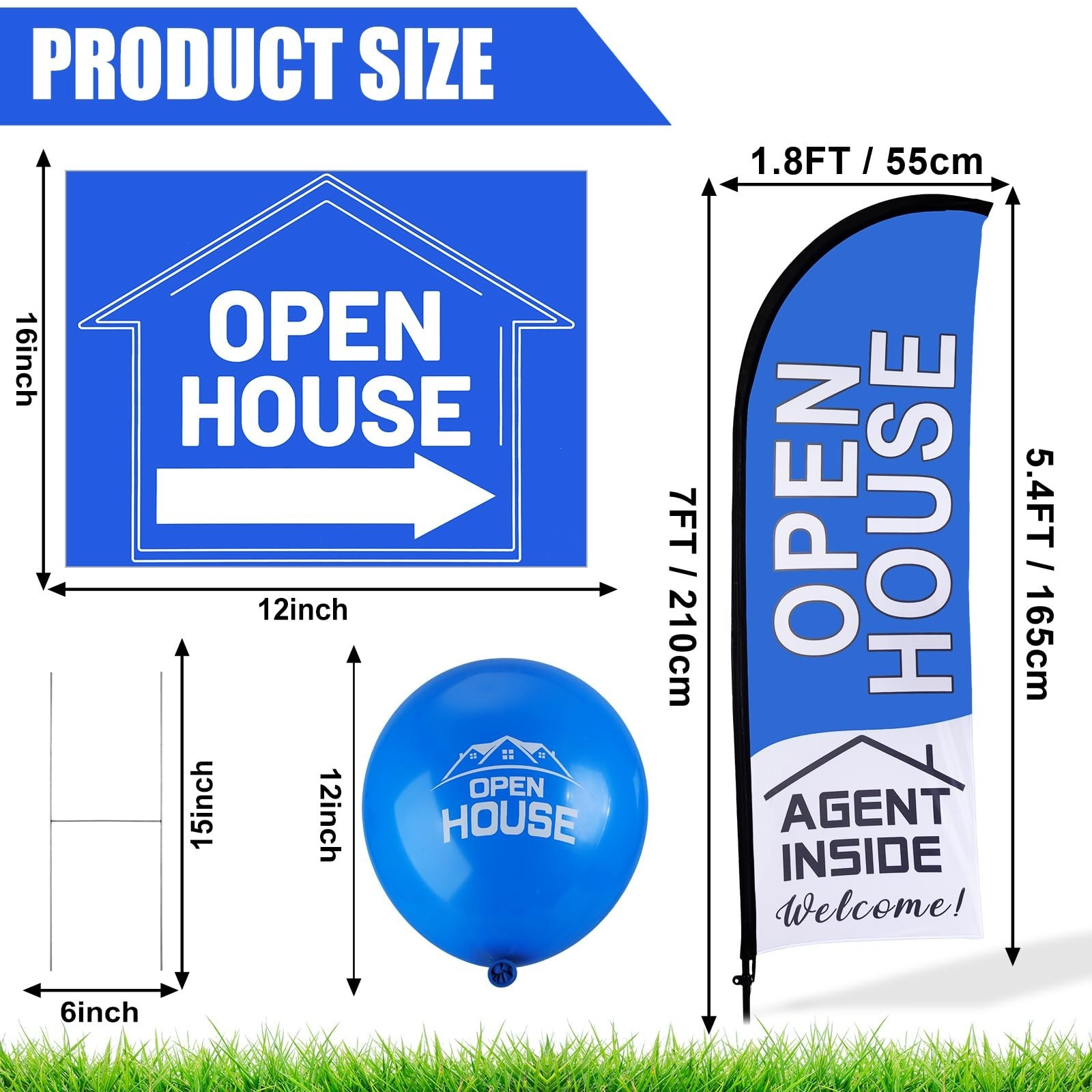 Open House Sign Set – 36 Pcs, Yard Flag Kit, Directional Arrows & Balloons