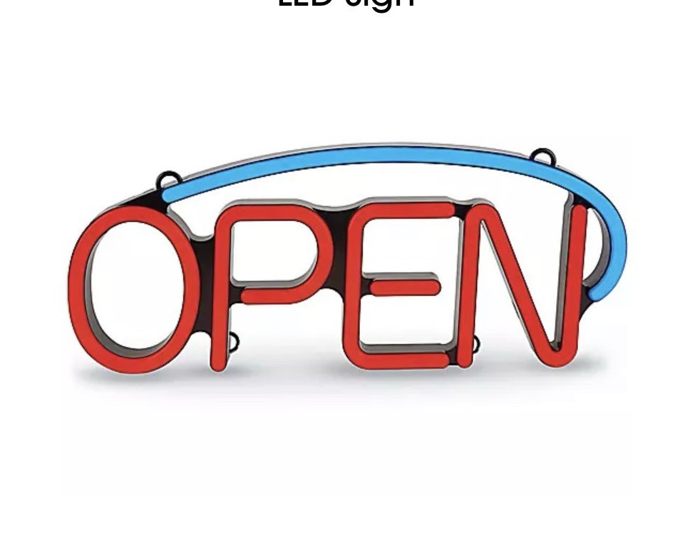 LED Lighted OPEN Hanging Illuminated Retail Sign, Red Blue Black