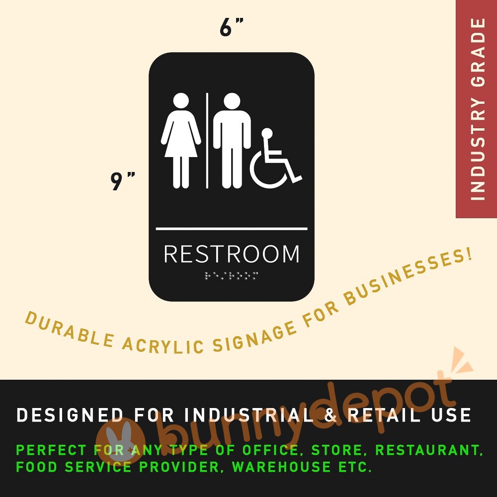 Unisex Restroom Sign ADA Braille Self Adhesive with 3M Tape 9&Prime; x 6&Prime;