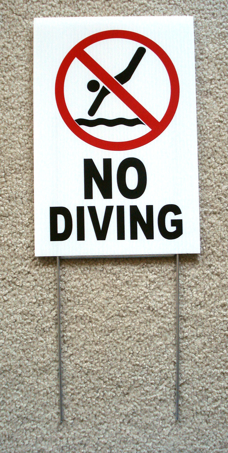 NO DIVING with Symbol 8&Prime; x12&Prime; Plastic Coroplast Sign with Stake