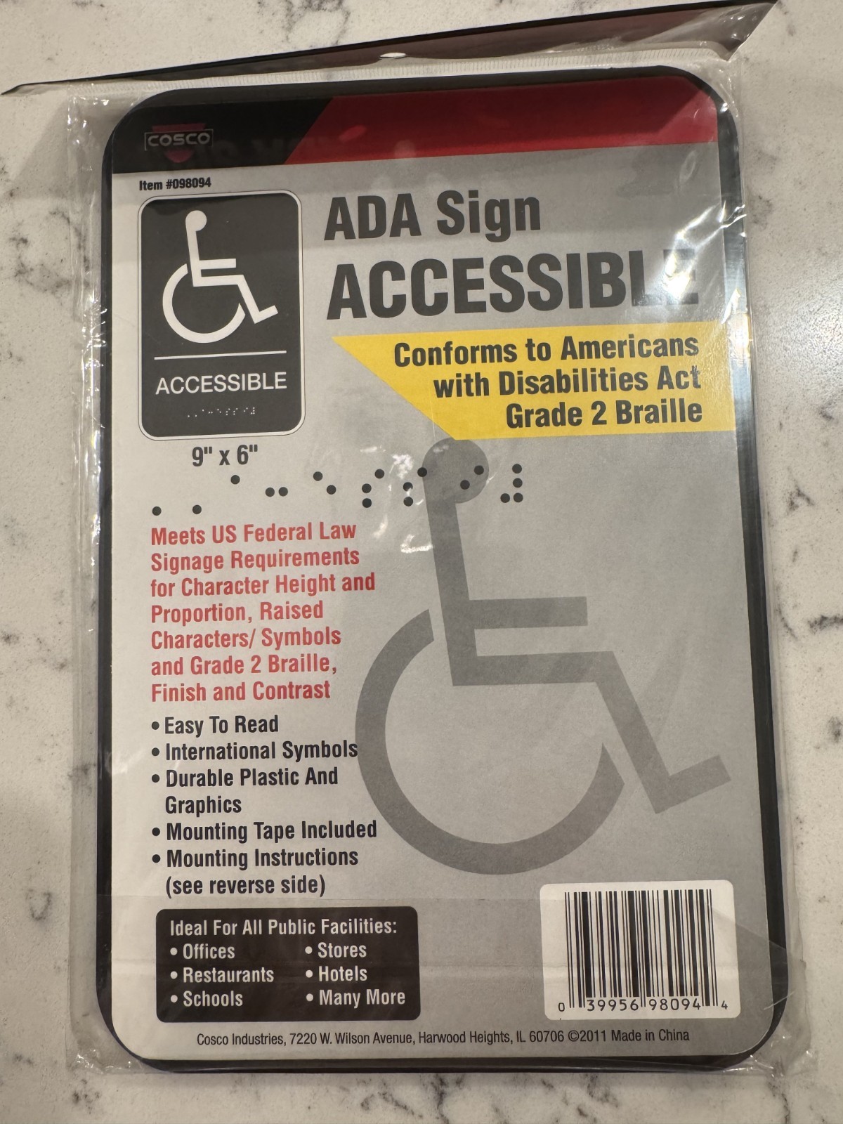 ADA Restroom Sign 9×6 Braille Cosco (Lot of 3)