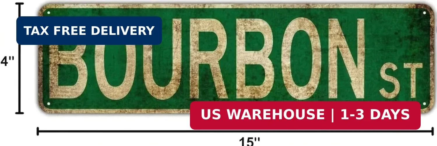Vintage Bourbon Street Metal Sign 4×15 inch | Rust-Free Aluminum New Orleans Wal