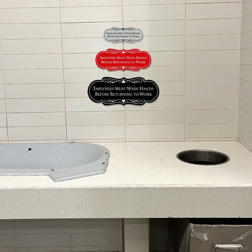 Medium Employees Must Wash Hands Sign Brushed Gold Easy Installation Office