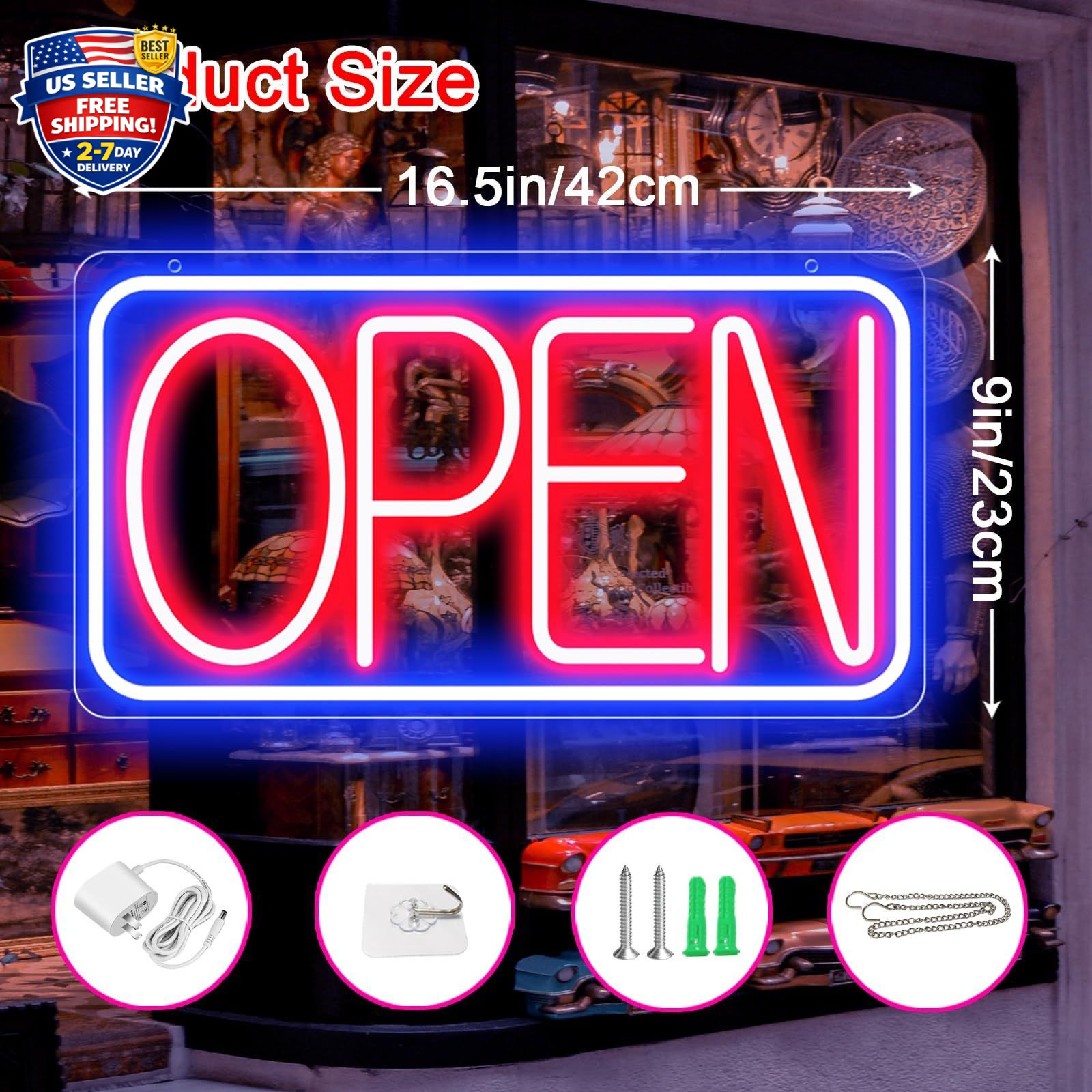 16.5&Prime; X 9&Prime; Led Neon Open Signs for Business Ultra Bright Plug In Electric Light