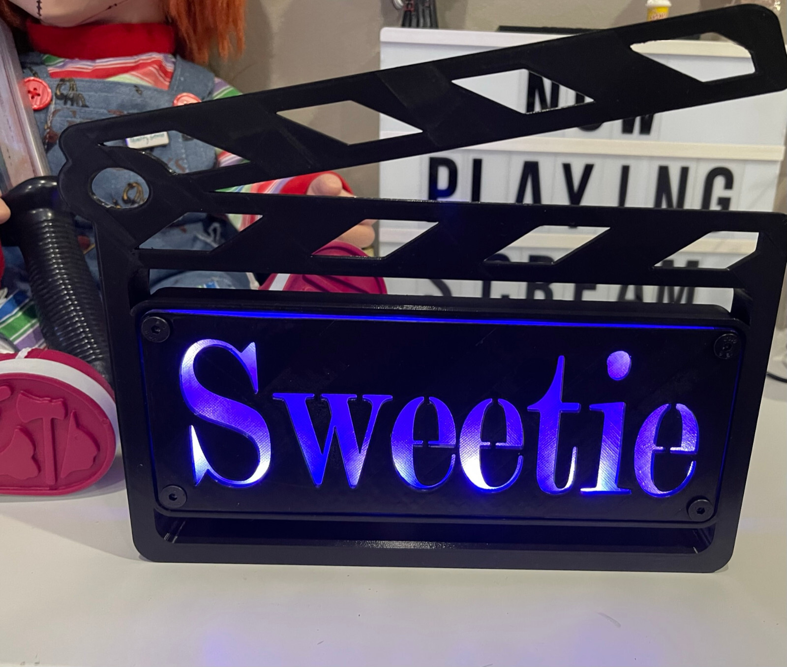 Custom MultiColor LED Clapboard Movie Sign With Remote – Add Any Name You Want,