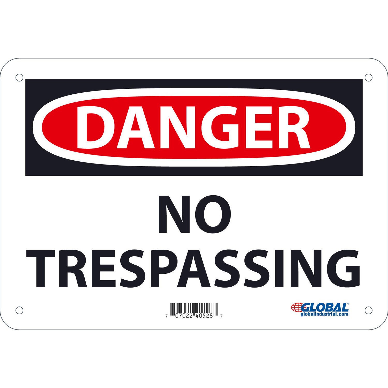 Global Industrial Danger No Trespassing Sign 7×10 Rigid Plastic
