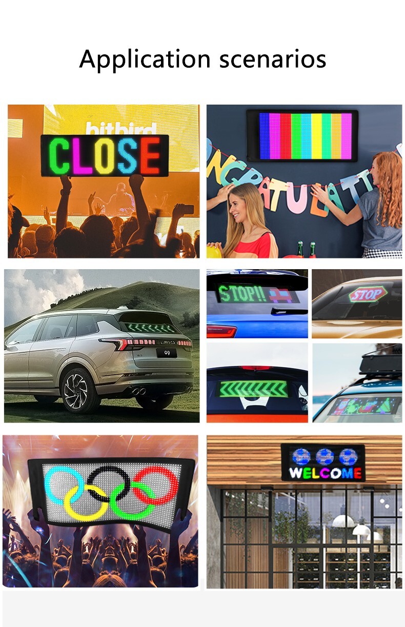 Car RGB LED Sign Scrolling Message Display Board Screen Programmable APP Control