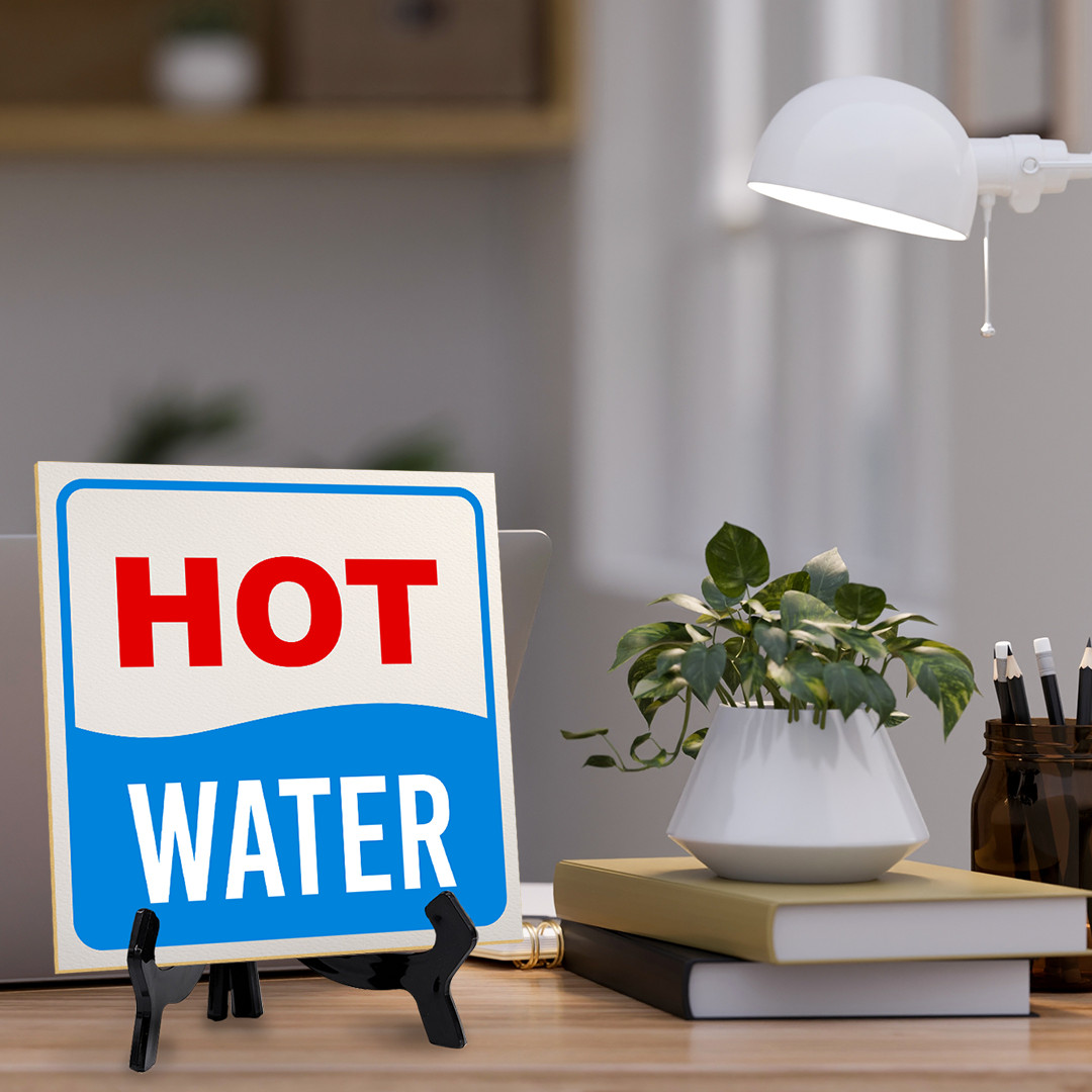 Hot Water 5&Prime;x 5&Prime; Square Table Sign With Acrylic Easel | Home & Office Décor