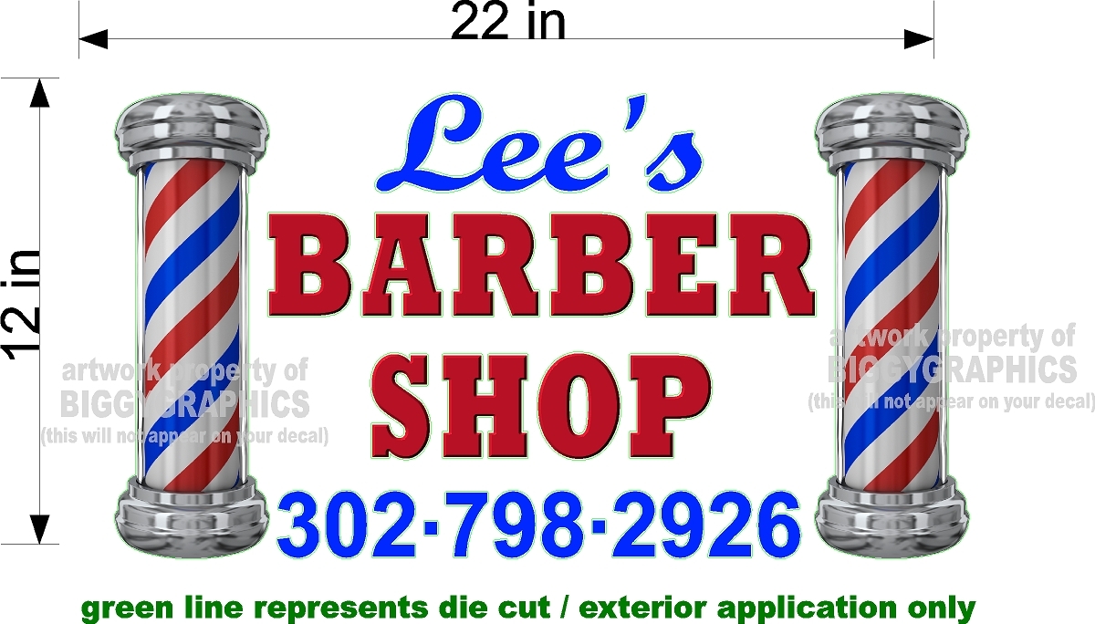 CUSTOM NEW GRAPHIC 12&Prime; x 22&Prime; VINYL DECAL / STICKER FOR BARBER SHOP WINDOW WALL