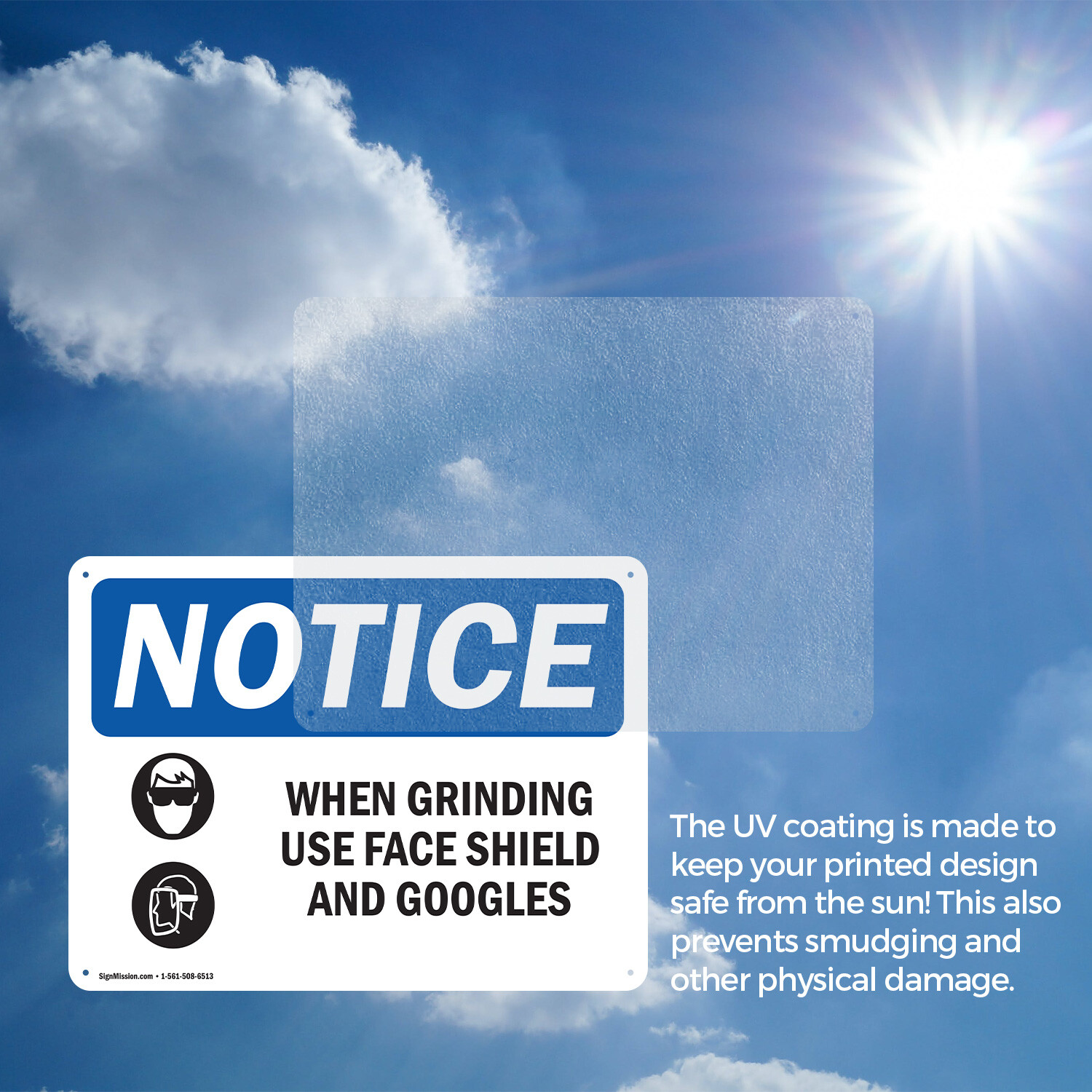(2 Pack) When Grinding Use Face Shield OSHA Notice Sign Decal Metal Plastic
