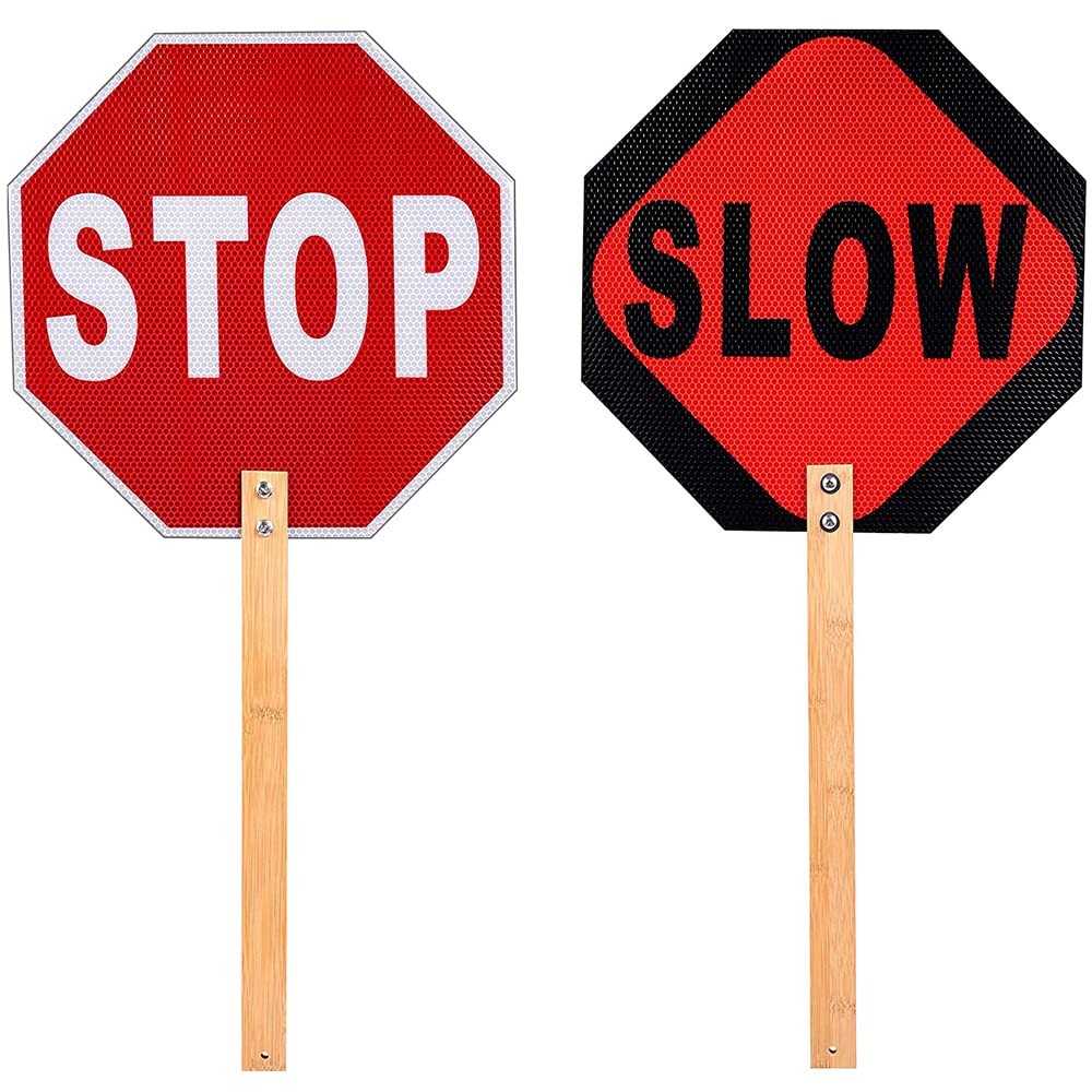 Handheld Stop Slow Sign 13 Inch Double Sided Street Slow Reflective Sign With Ba