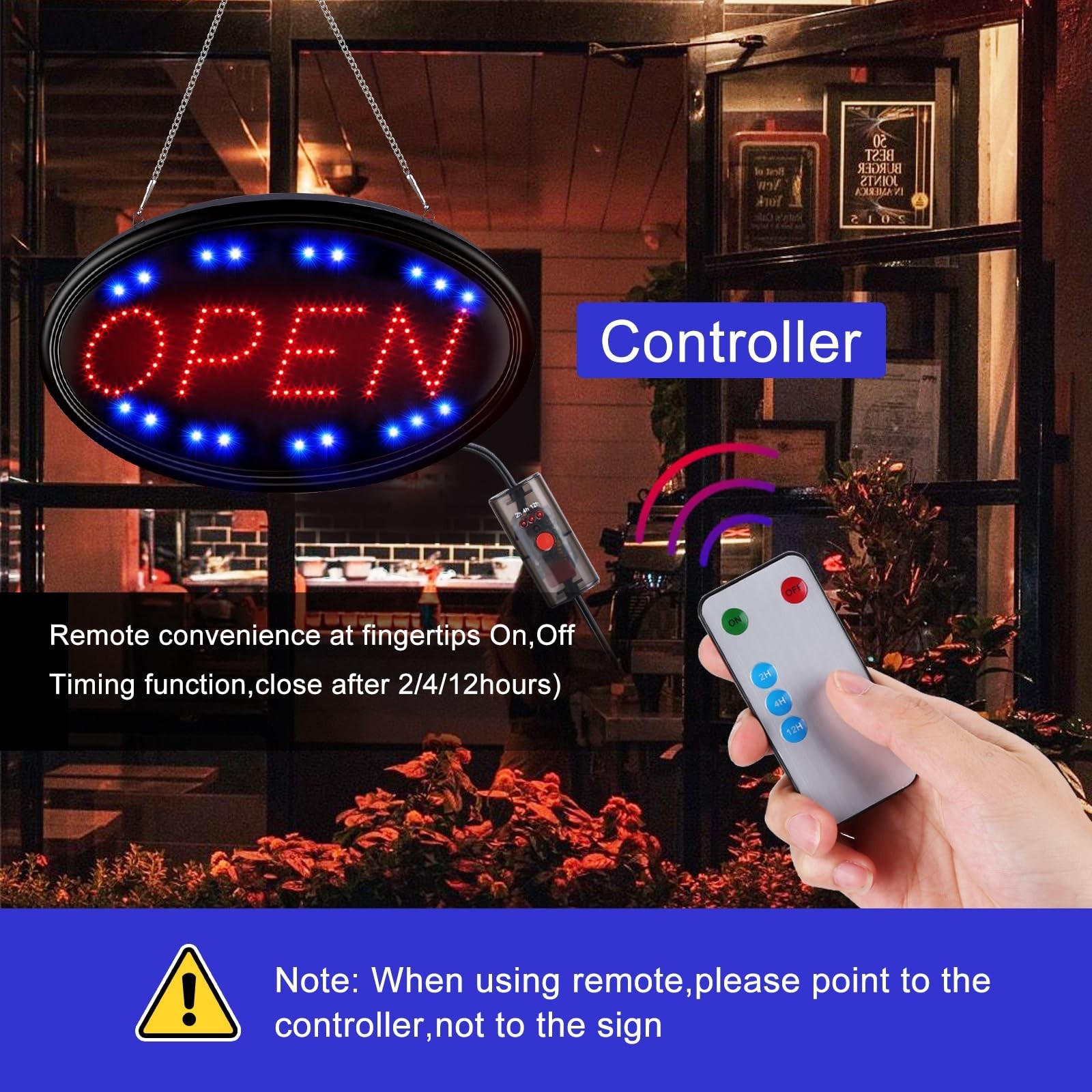 Large 23×14&Prime; LED Open Sign with Remote – Flashing & Steady Light Modes for Busin