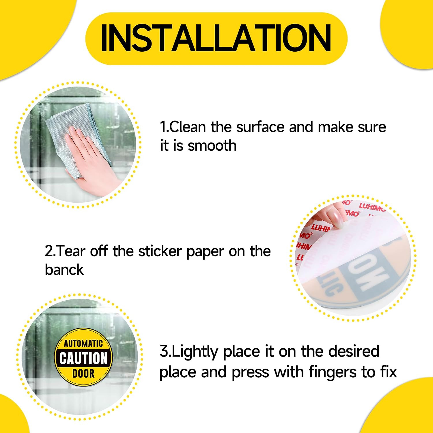 2PCS Caution Automatic Door Signs, Easy Installation Self Adhesive Vinyl Automat