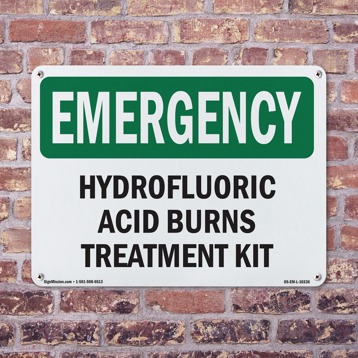 Hydrofluoric Acid Burns Treatment Kit OSHA Emergency Sign, Decal 5 or 10 Pack
