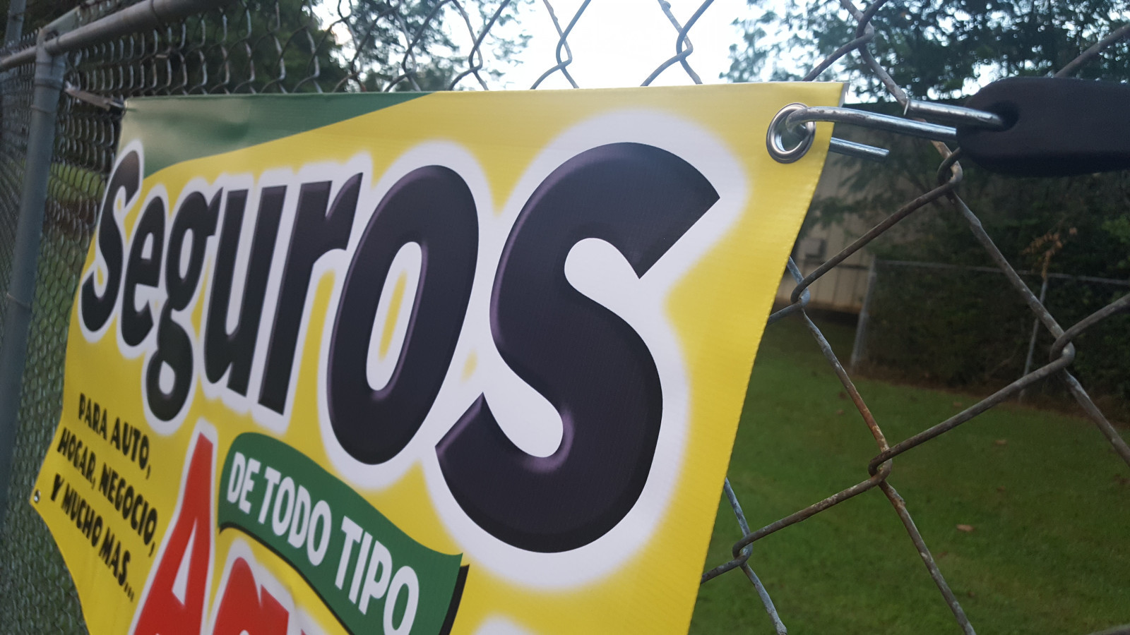 Seguros de Todo Tipo Aqui Sign Banner Display Anuncio Lona Tienda Shop Open Auto