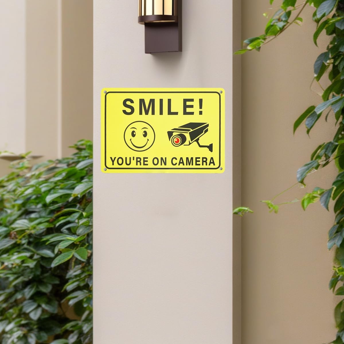 Smile You are on Camera Sign, 2-Pack 10 * 7 Inches Aluminum Video Surveillance