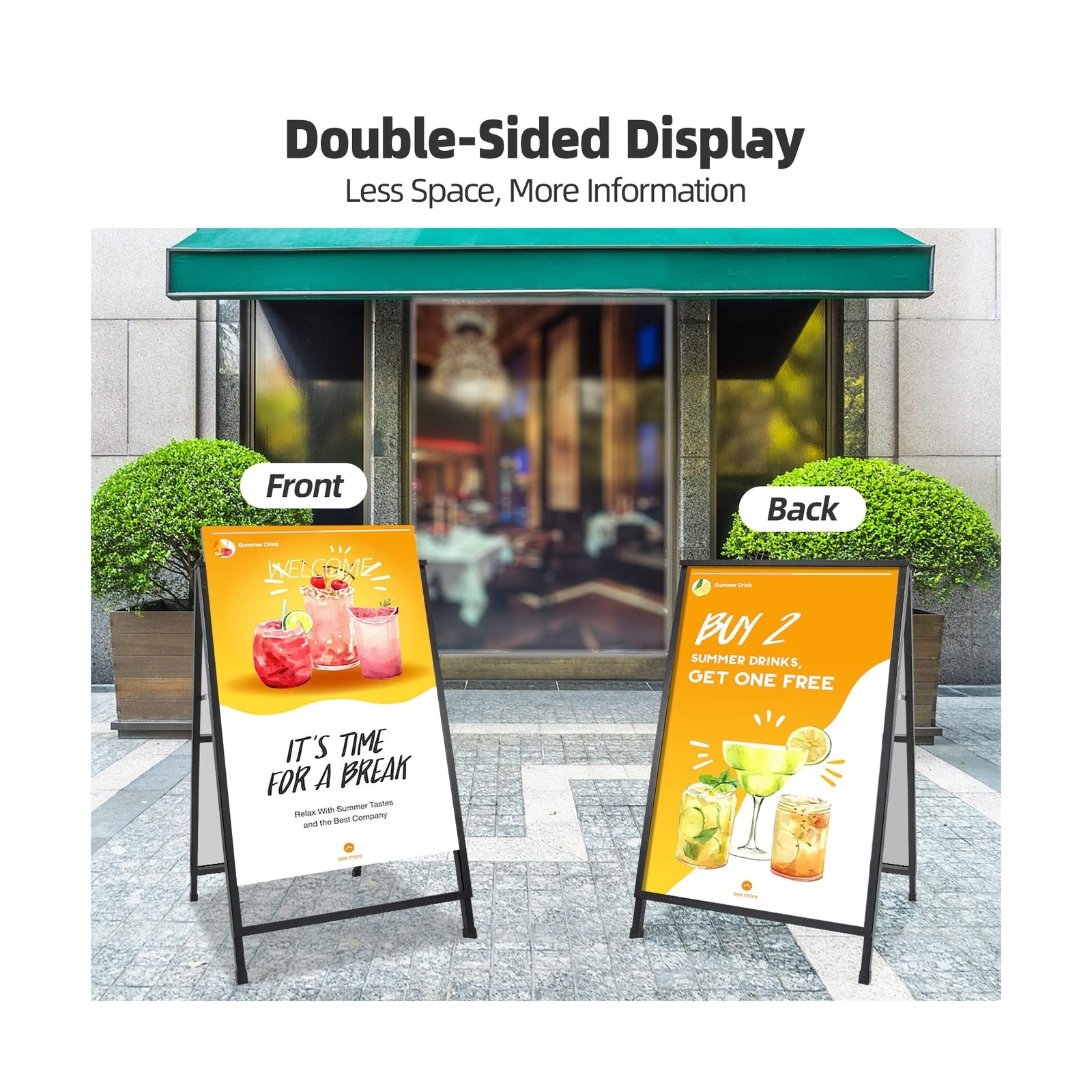 2 Pack Heavy Duty A-Frame Sidewalk Sign 24 x 36 Inch, Portable Double-Sided S…